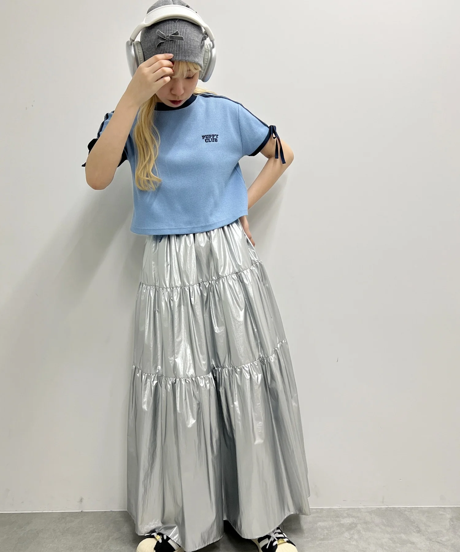 リボンポイント2ラインワッフルTシャツ - Image 7
