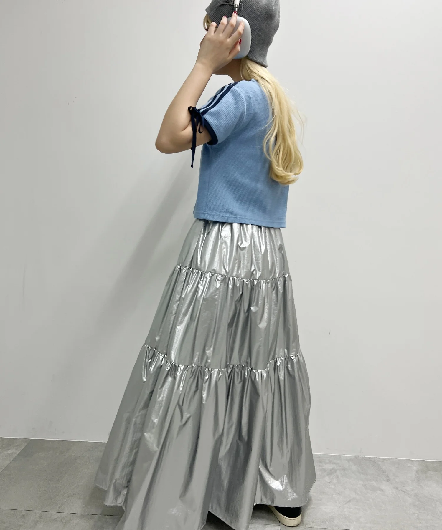 リボンポイント2ラインワッフルTシャツ - Image 8