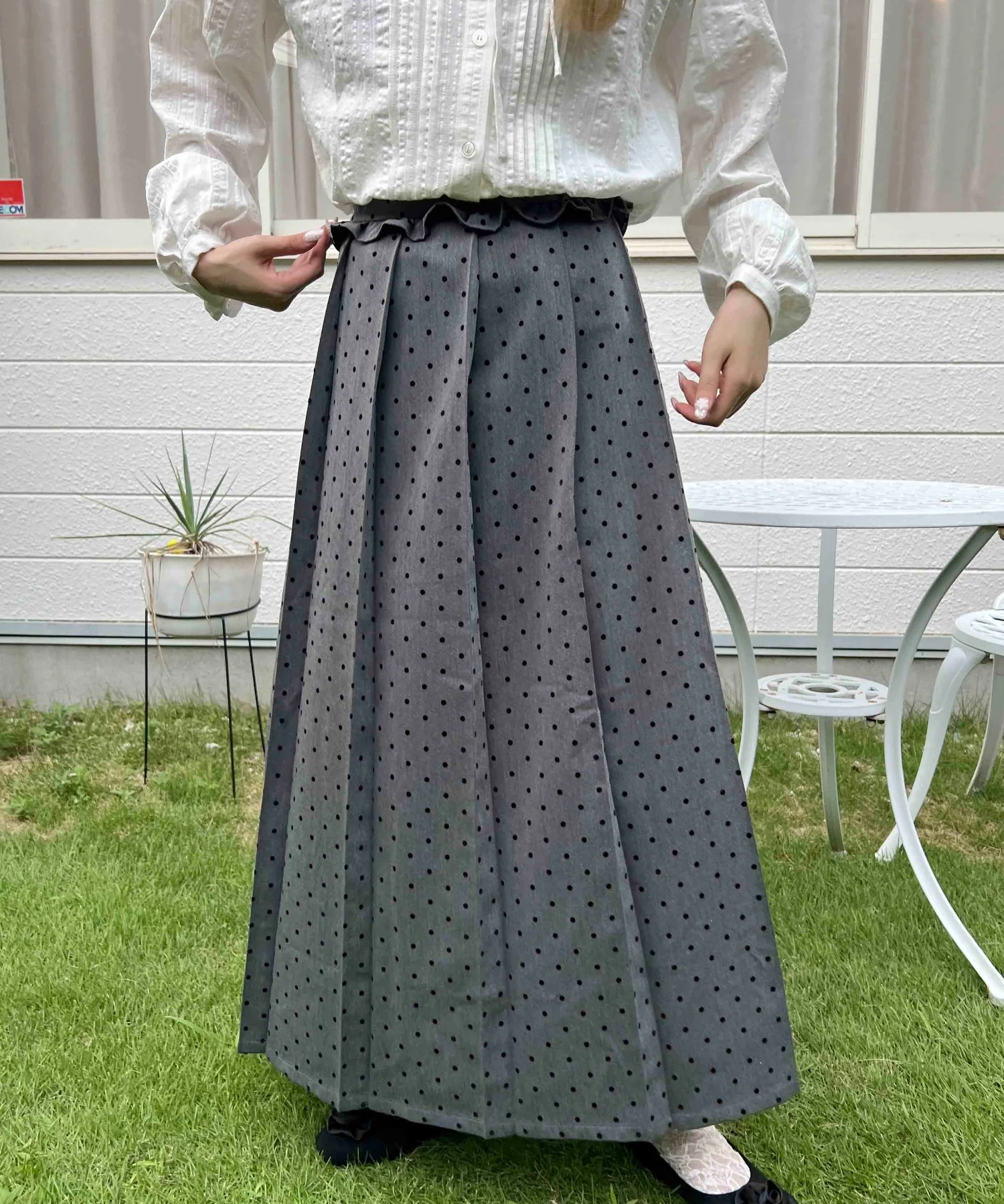 フリルウエストドットロングスカート - Image 3