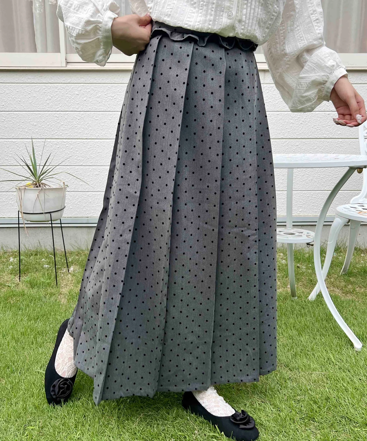 フリルウエストドットロングスカート - Image 4