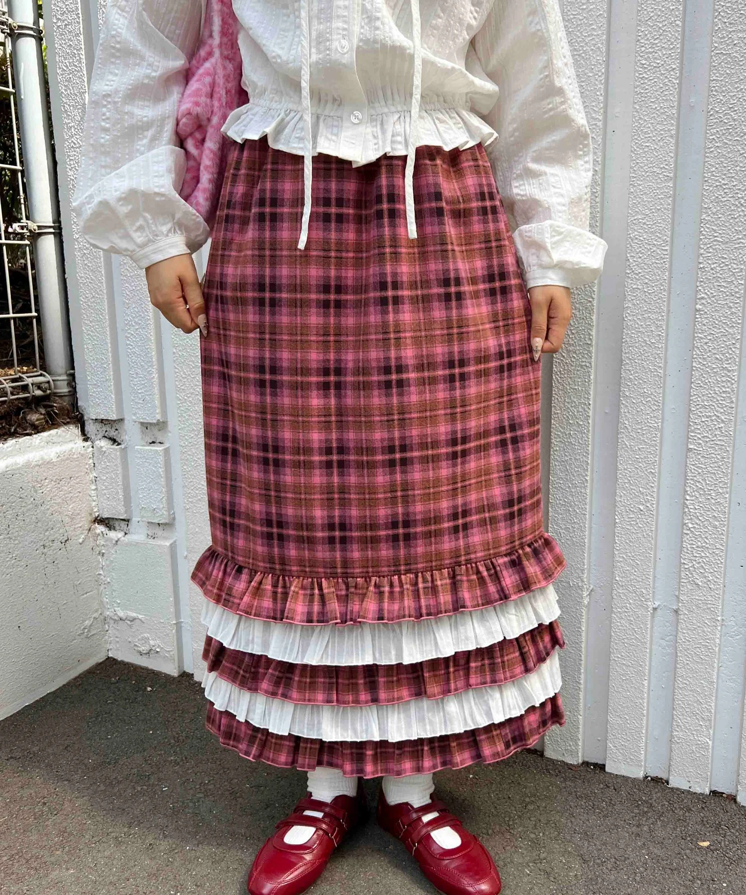 ヘムフリルチェックロングスカート - Image 3
