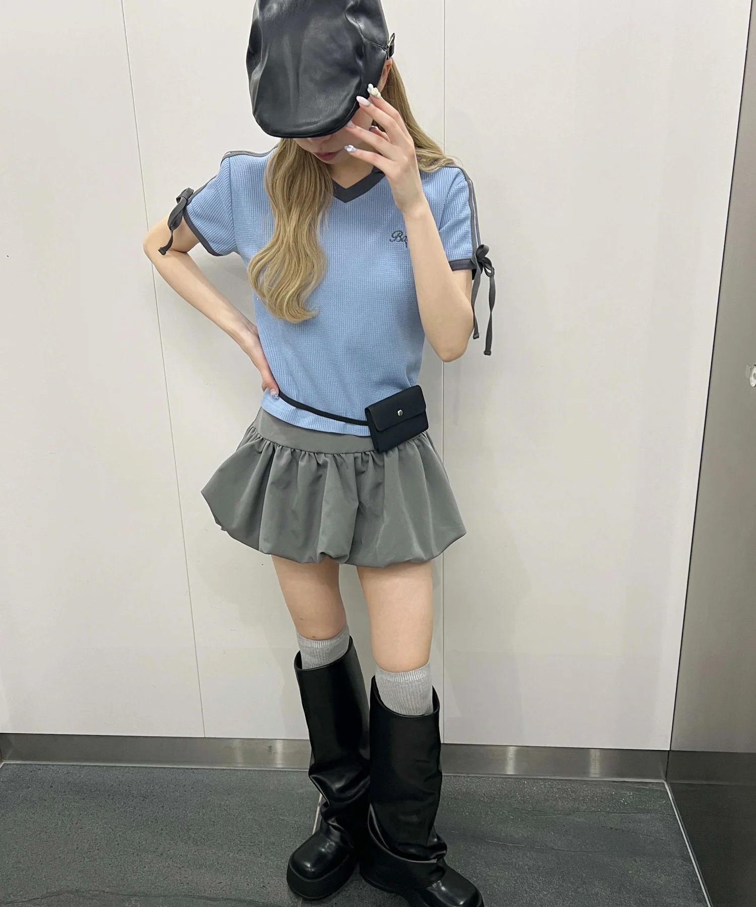 襟付きリボンワッフルTシャツ - Image 10