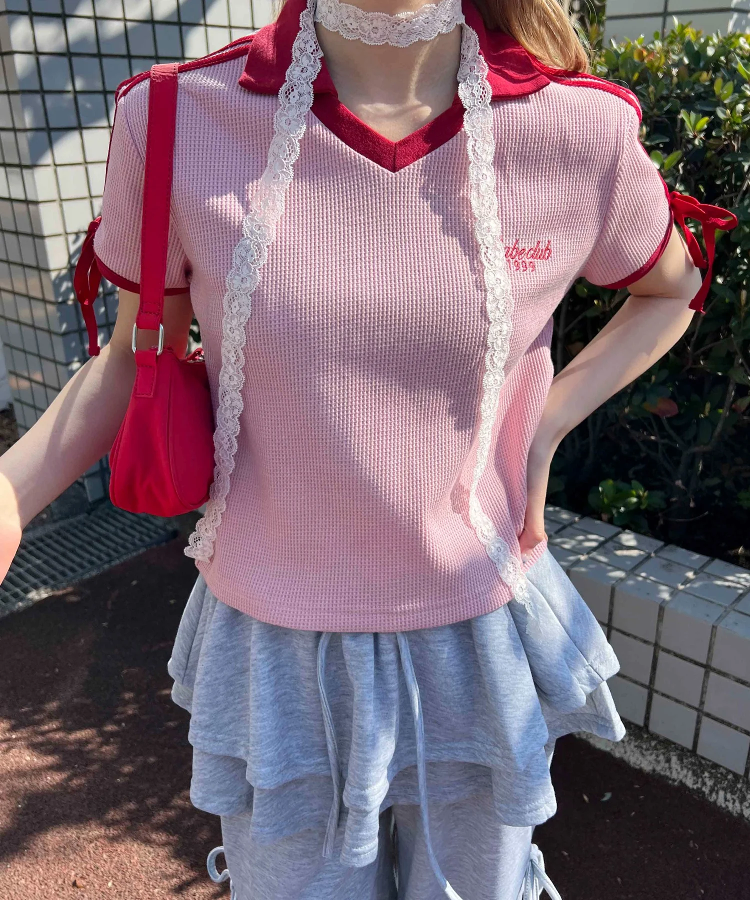 襟付きリボンワッフルTシャツ - Image 11