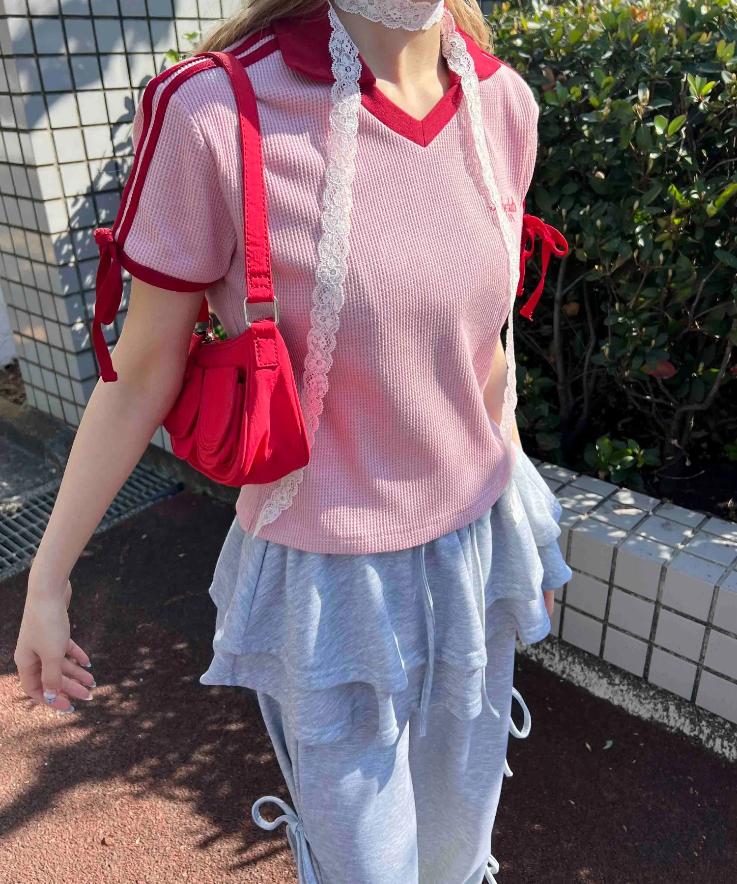 襟付きリボンワッフルTシャツ - Image 12