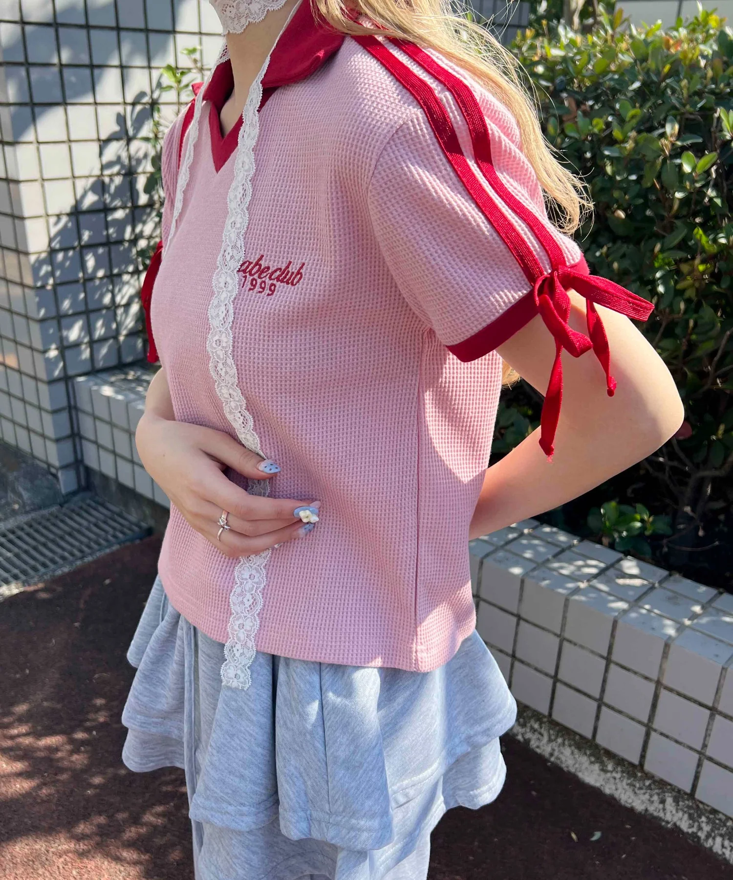 襟付きリボンワッフルTシャツ - Image 13