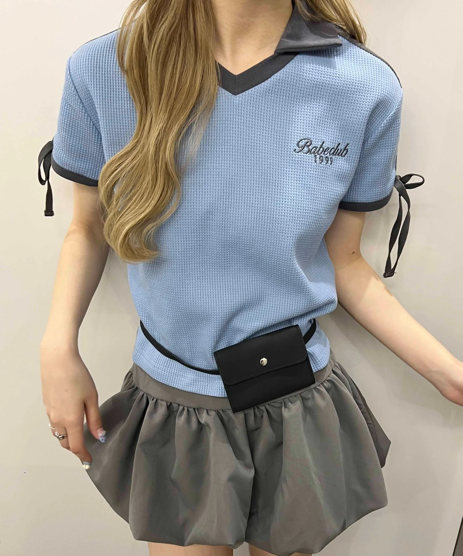 襟付きリボンワッフルTシャツ - Image 3