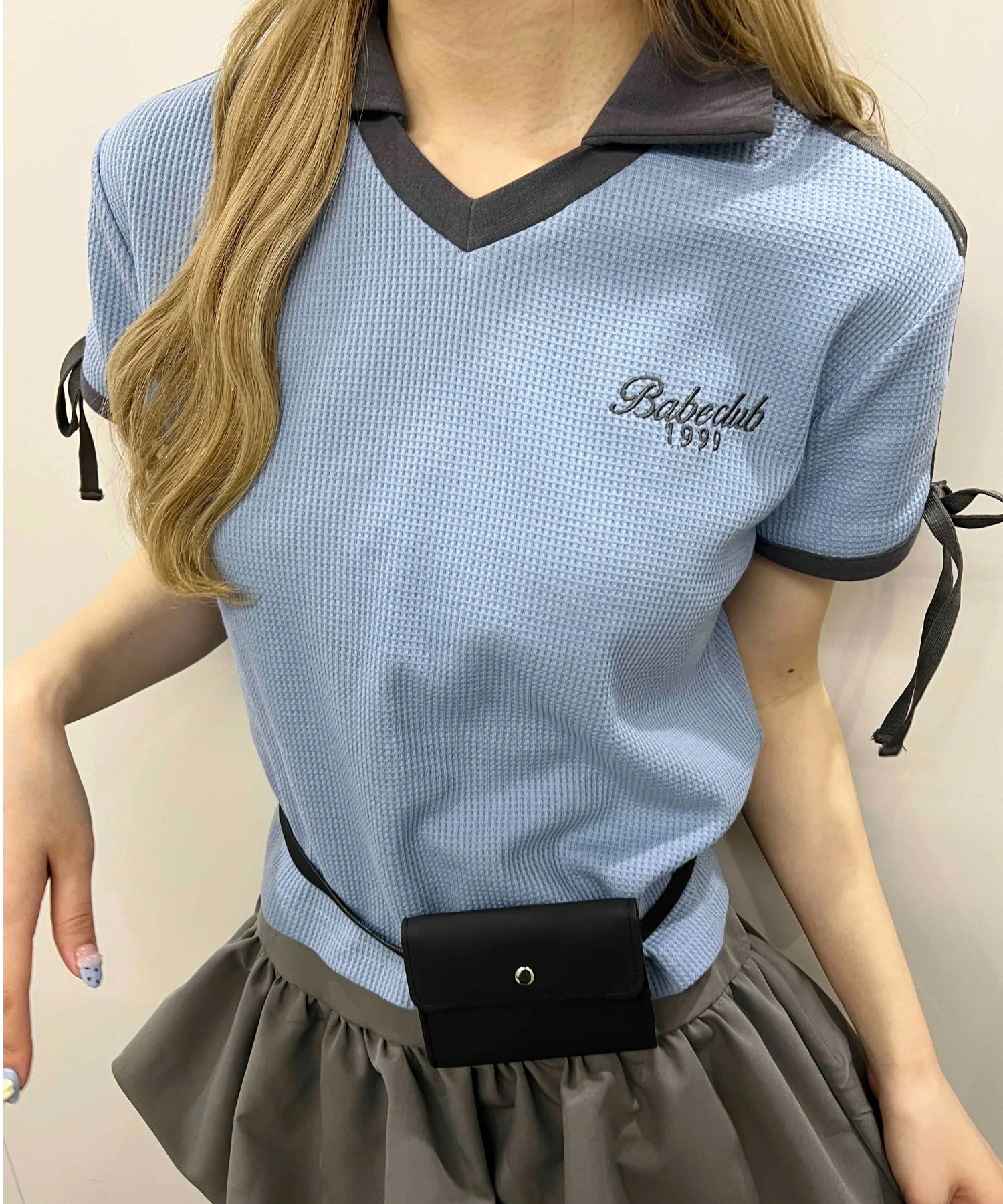襟付きリボンワッフルTシャツ - Image 5