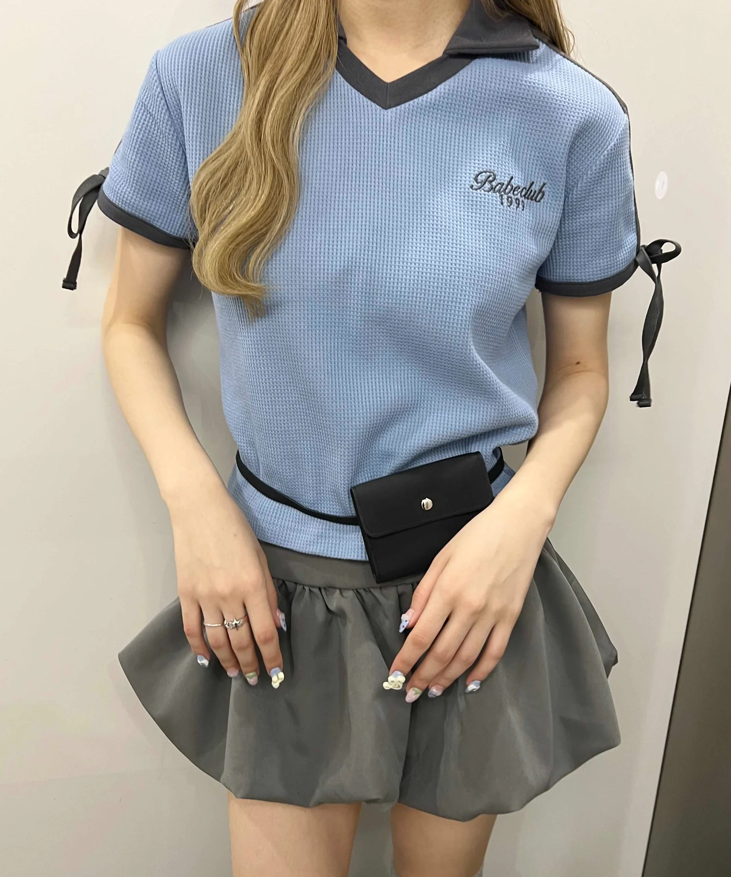襟付きリボンワッフルTシャツ - Image 6