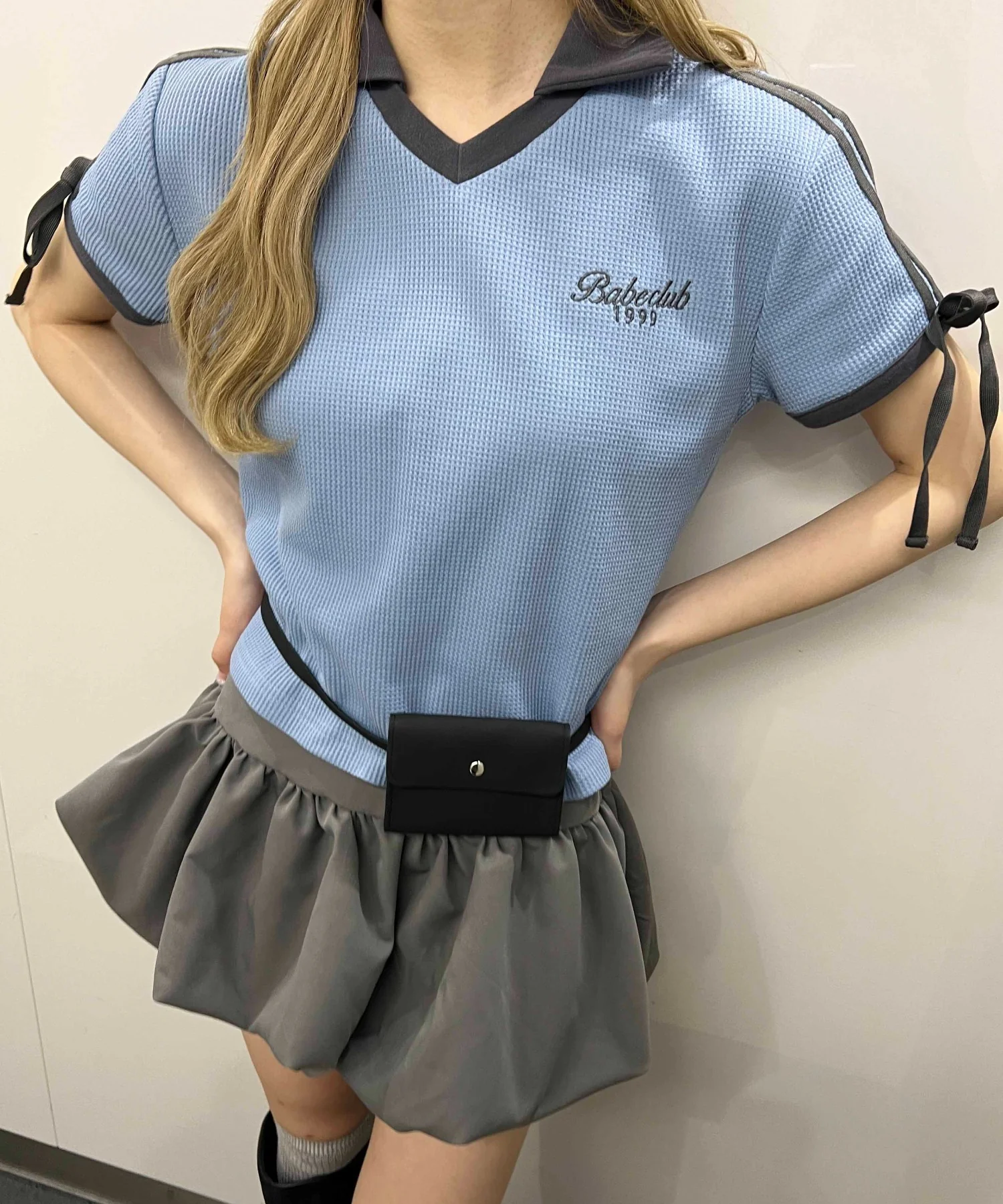 襟付きリボンワッフルTシャツ - Image 7