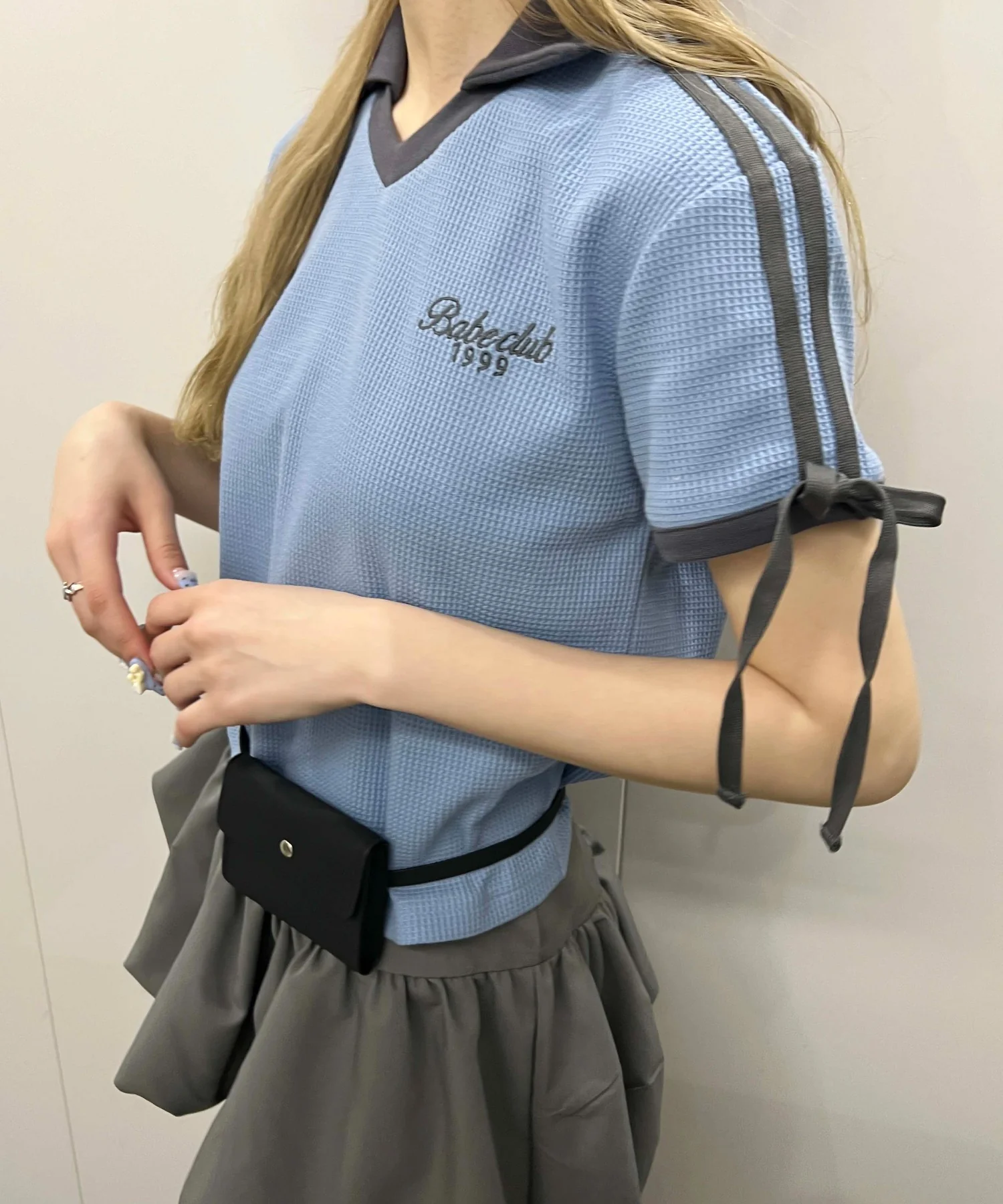 襟付きリボンワッフルTシャツ - Image 8