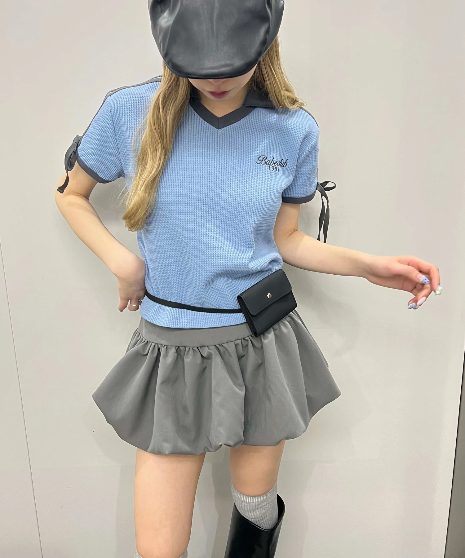 襟付きリボンワッフルTシャツ - Image 9