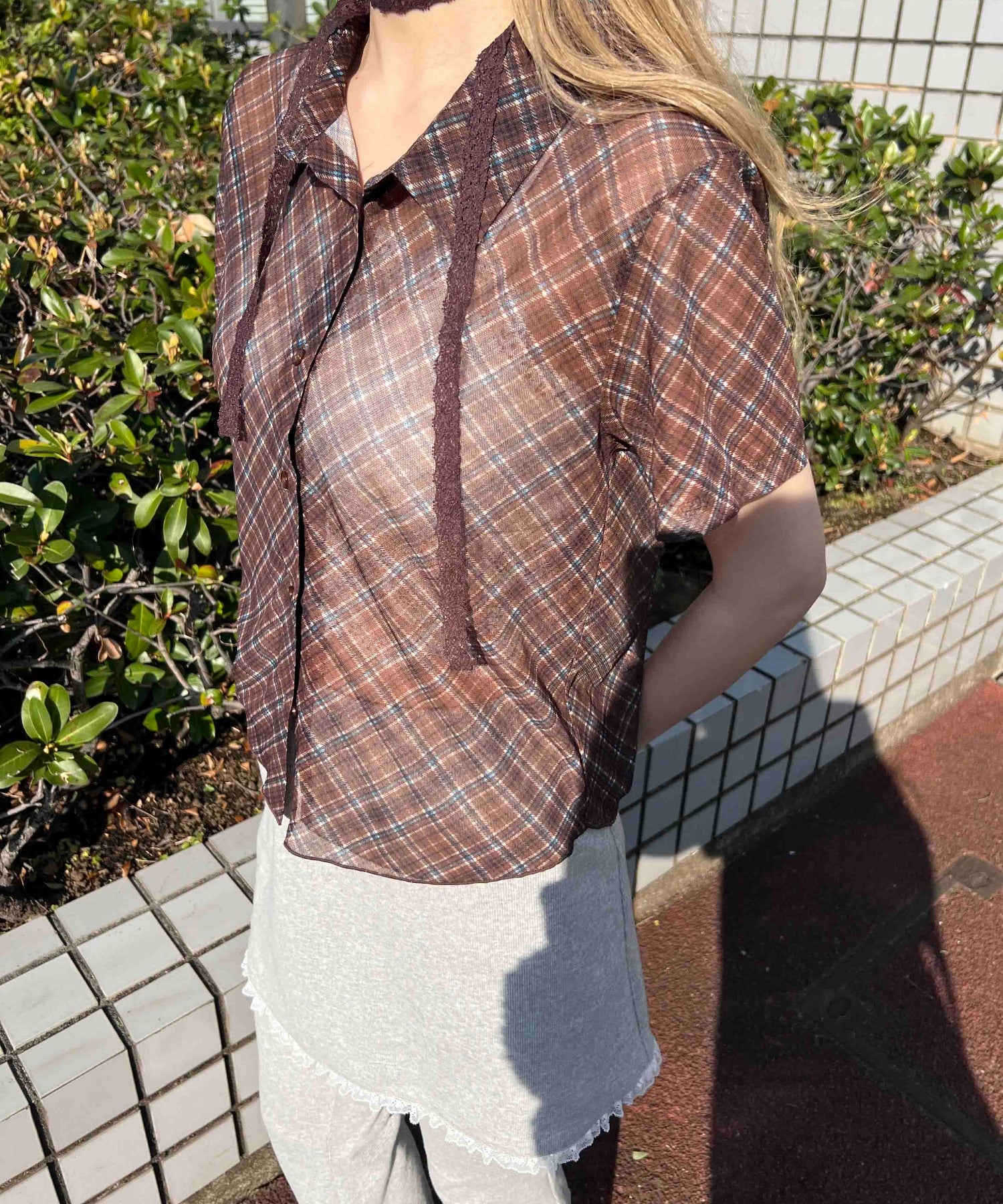 シアー半袖チェックシャツ - Image 13