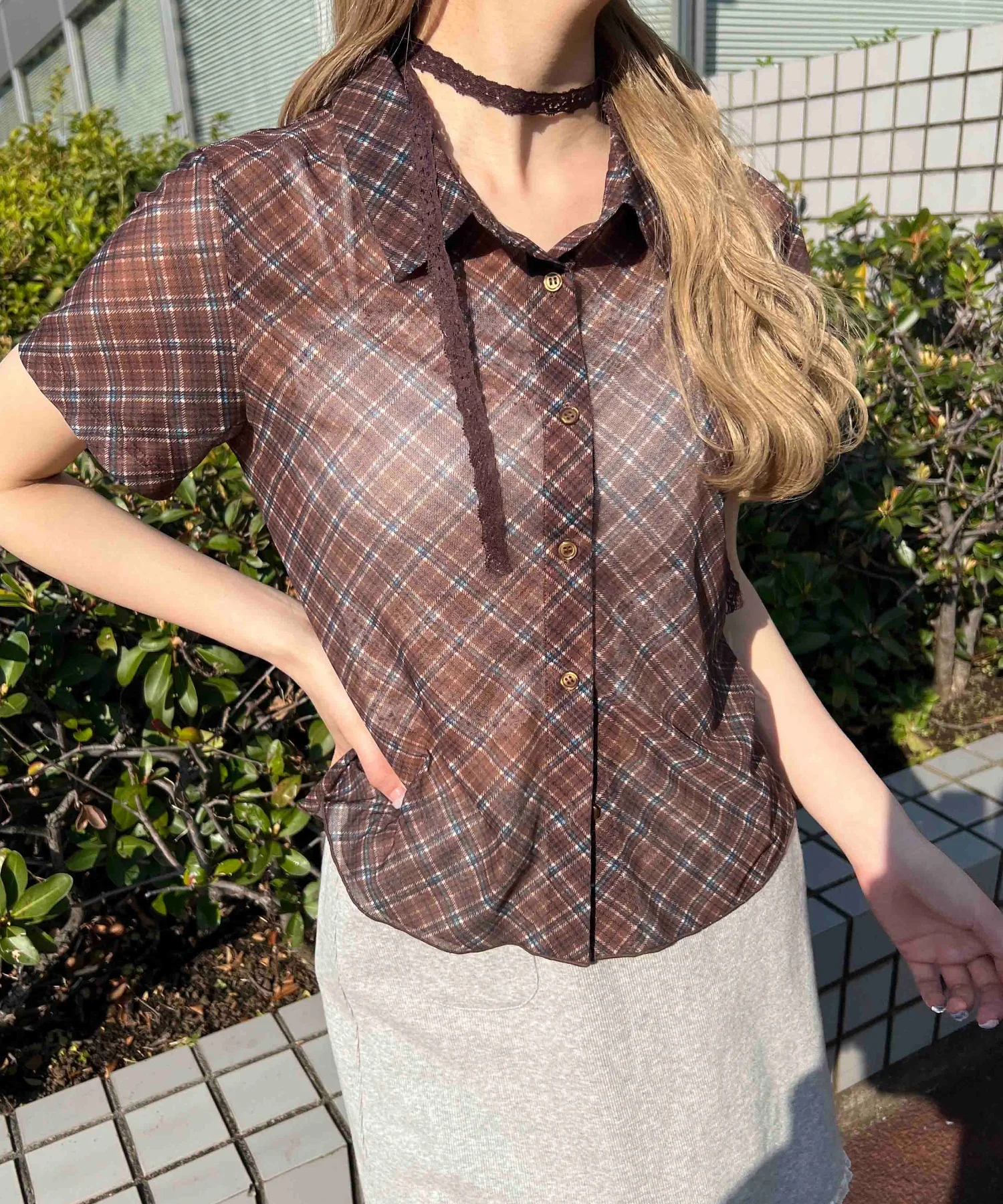シアー半袖チェックシャツ - Image 15