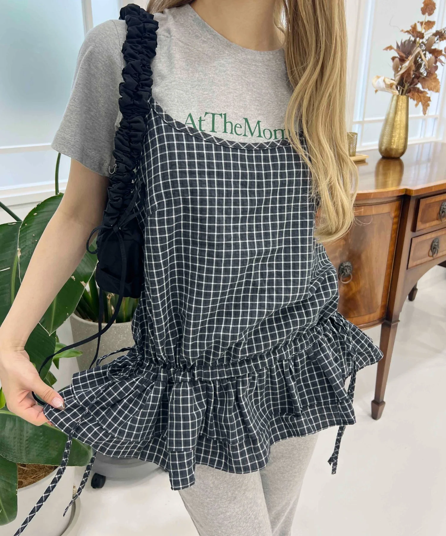 サイドリボンチェックキャミチュニック - Image 3