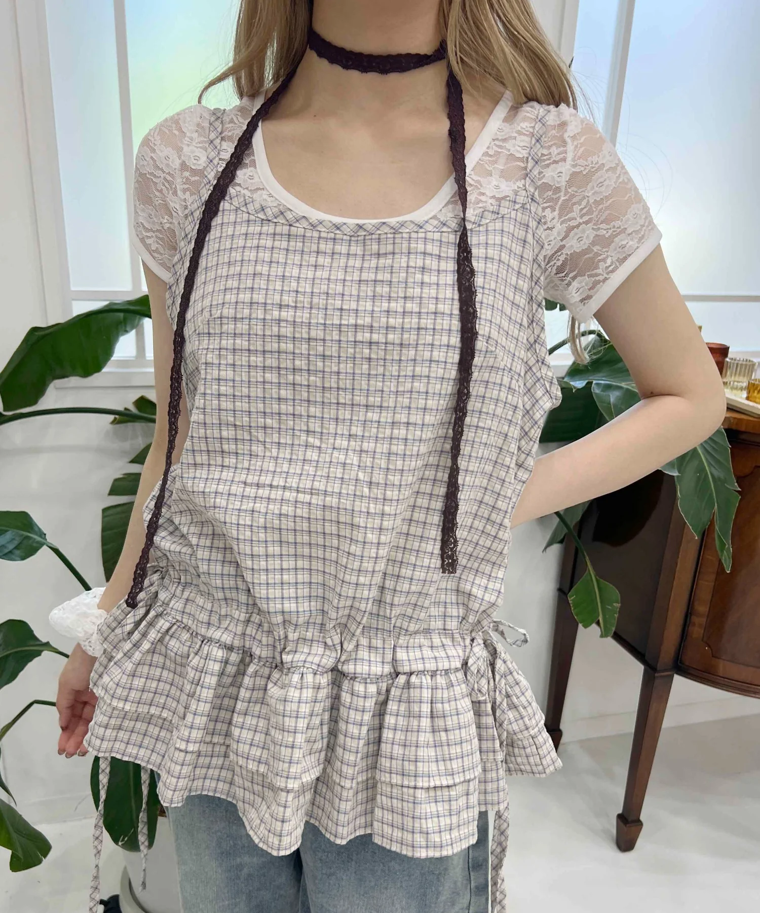 サイドリボンチェックキャミチュニック - Image 4