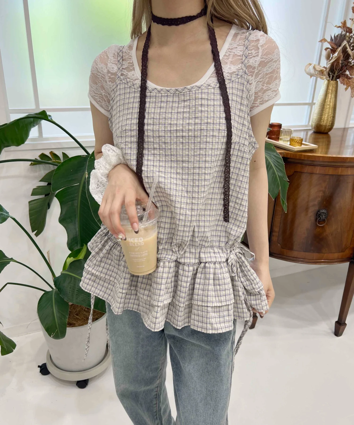 サイドリボンチェックキャミチュニック - Image 5