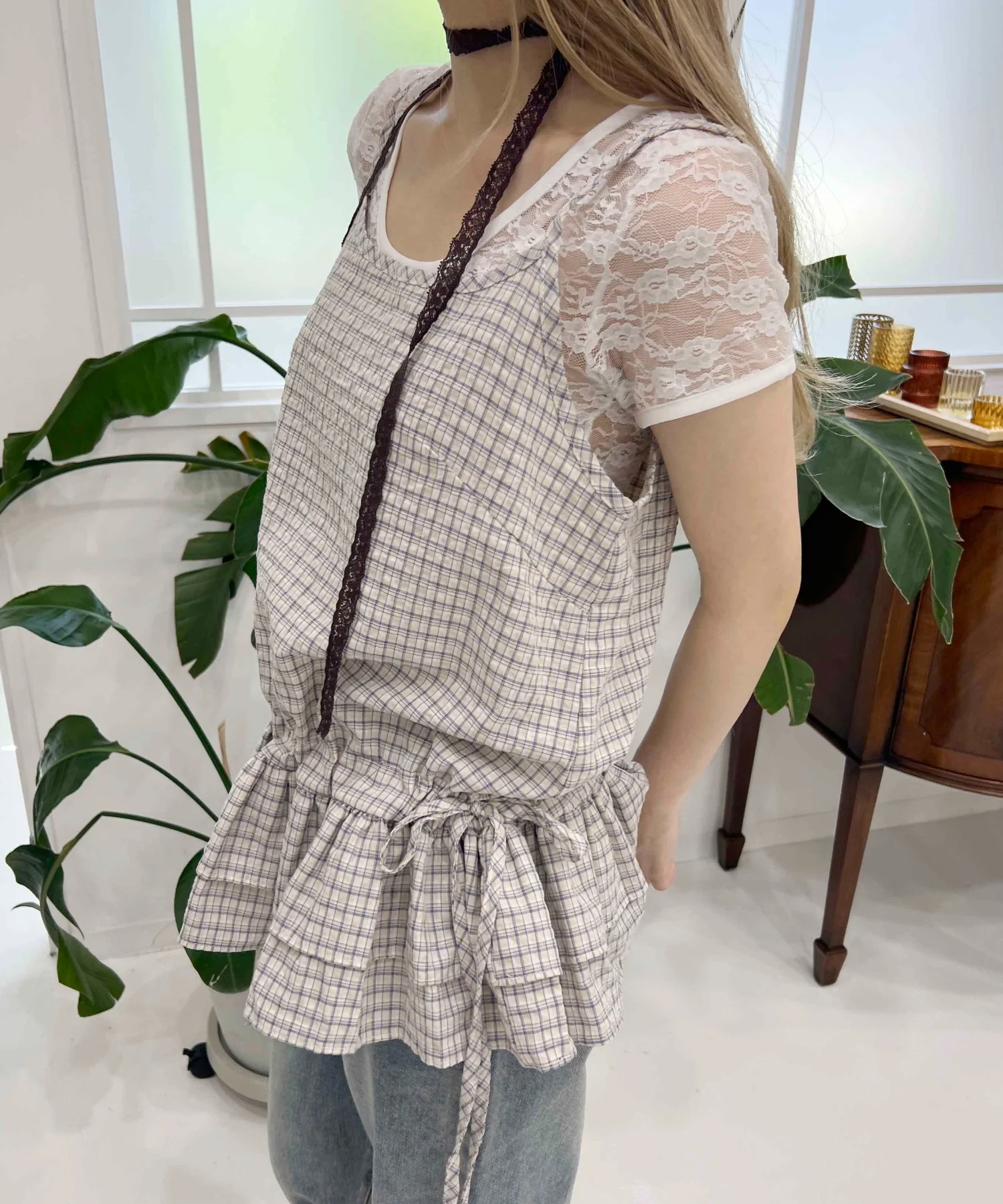 サイドリボンチェックキャミチュニック - Image 6
