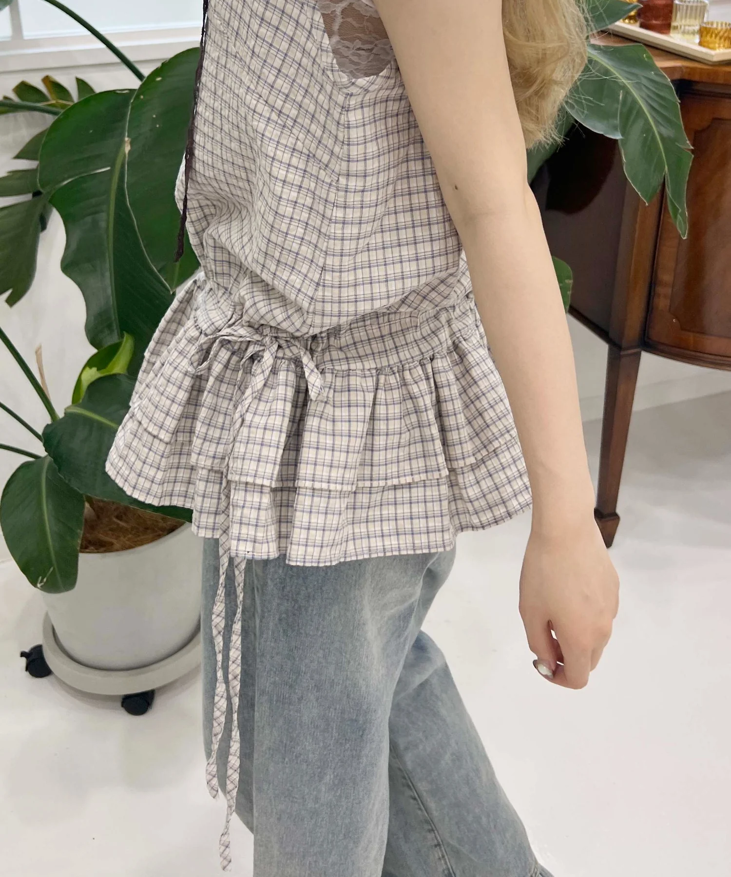 サイドリボンチェックキャミチュニック - Image 8