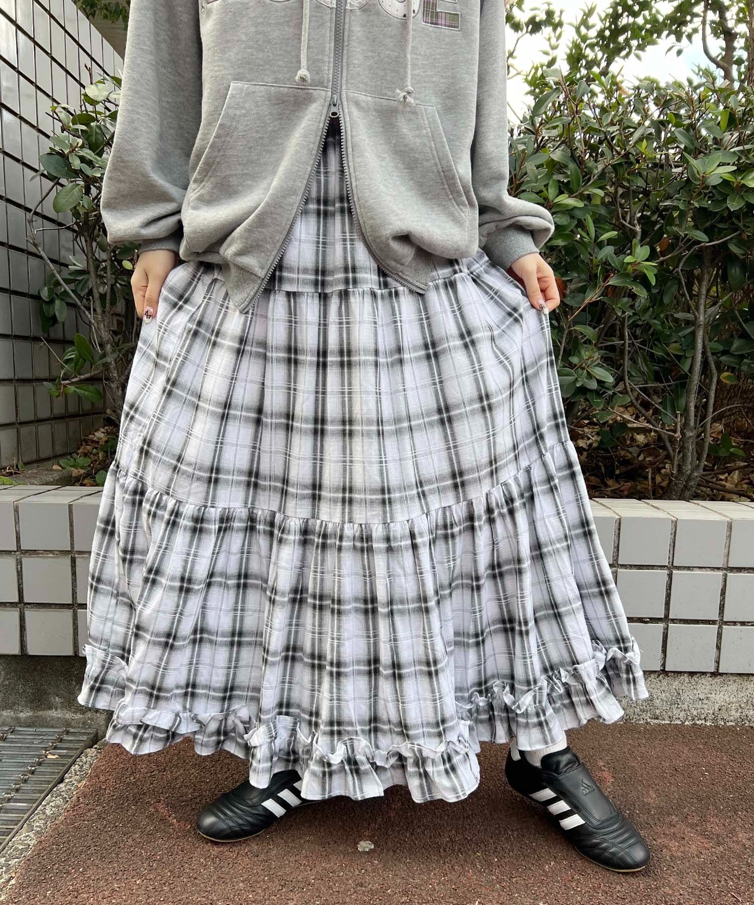 オンブレチェックティアードロングスカート - Image 3