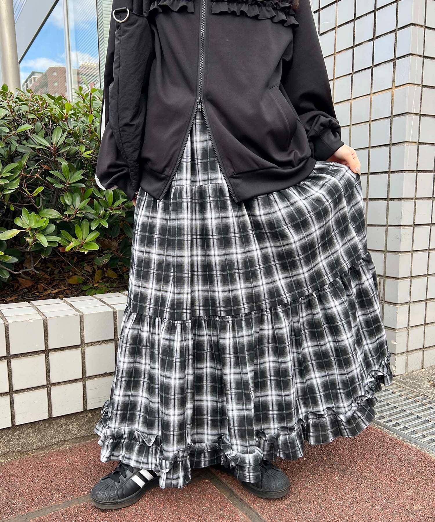 オンブレチェックティアードロングスカート - Image 7