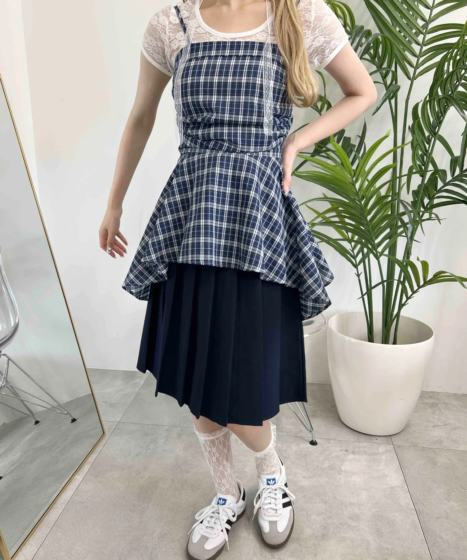 レースチョーカーセットチェックイレヘムキャミワンピース - Image 10