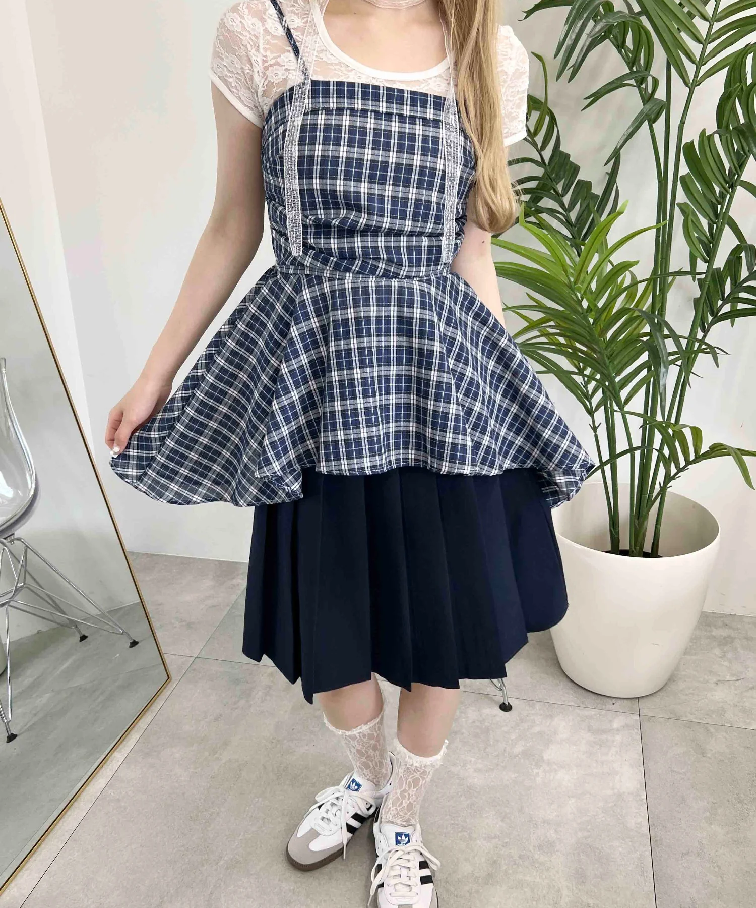 レースチョーカーセットチェックイレヘムキャミワンピース - Image 11