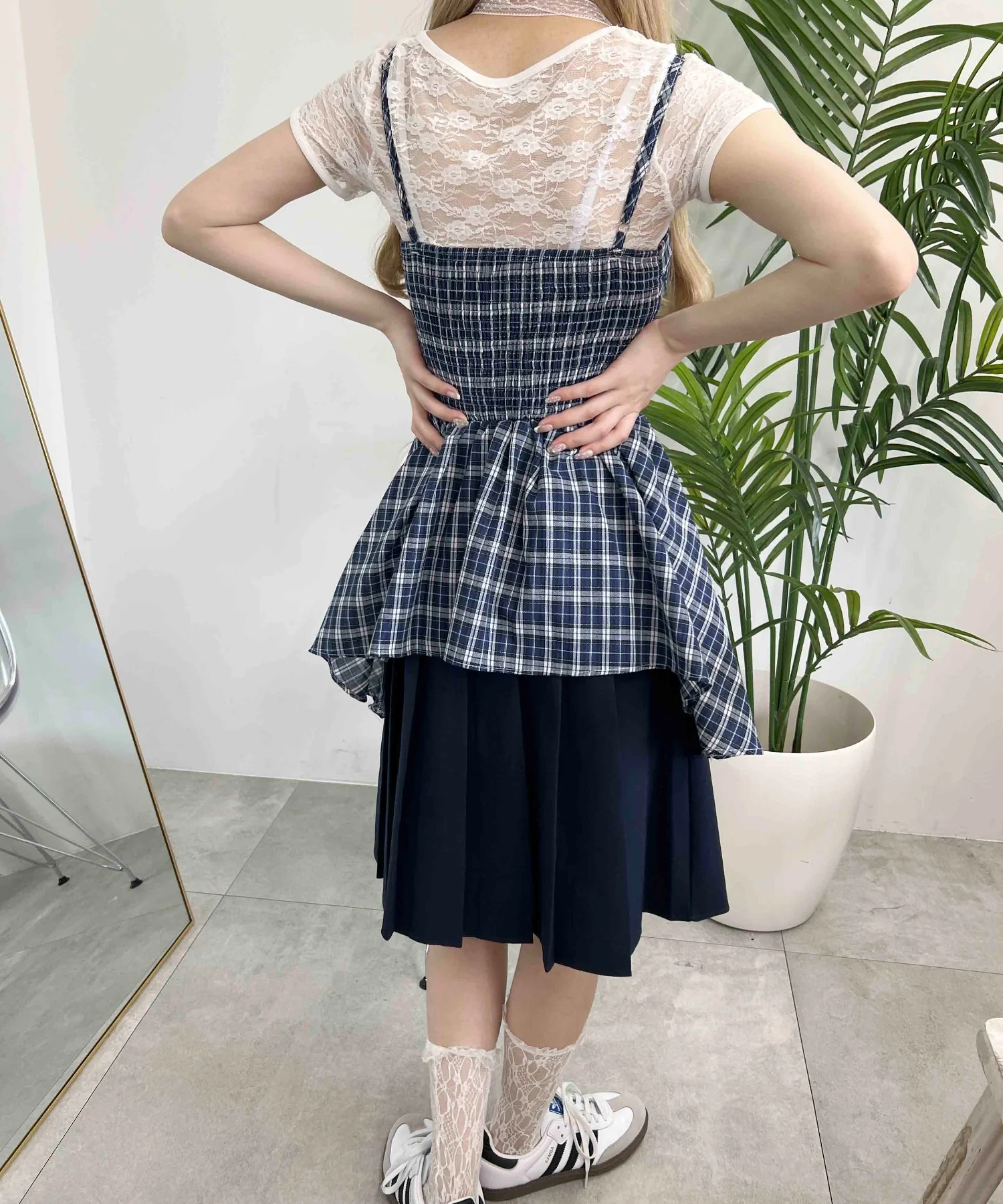 レースチョーカーセットチェックイレヘムキャミワンピース - Image 12