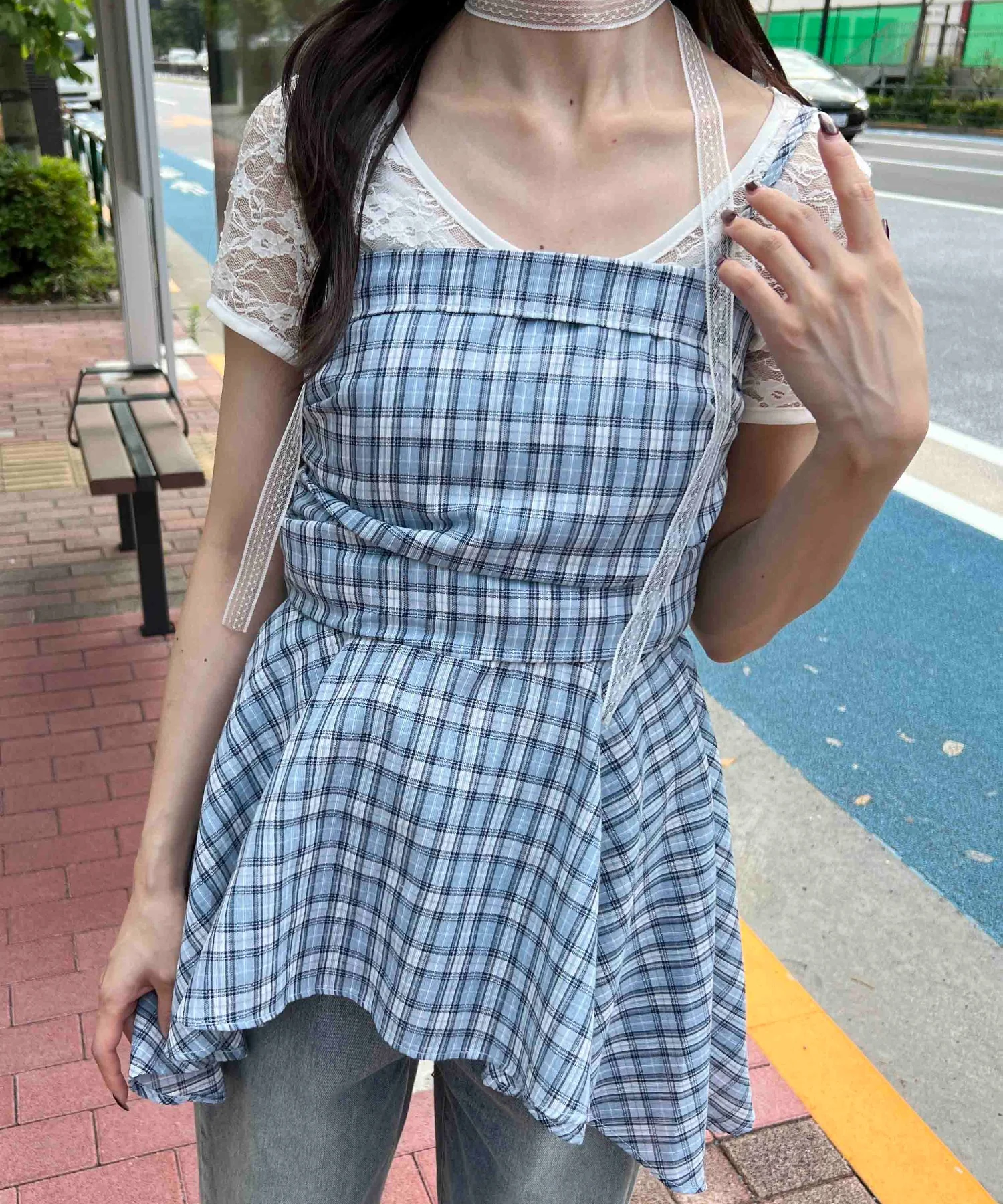 レースチョーカーセットチェックイレヘムキャミワンピース - Image 13