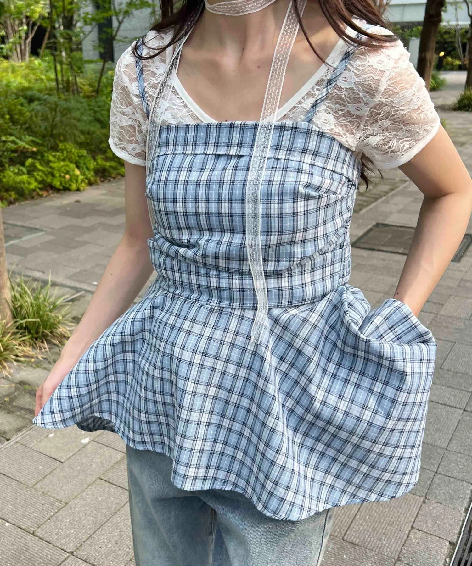 レースチョーカーセットチェックイレヘムキャミワンピース - Image 14