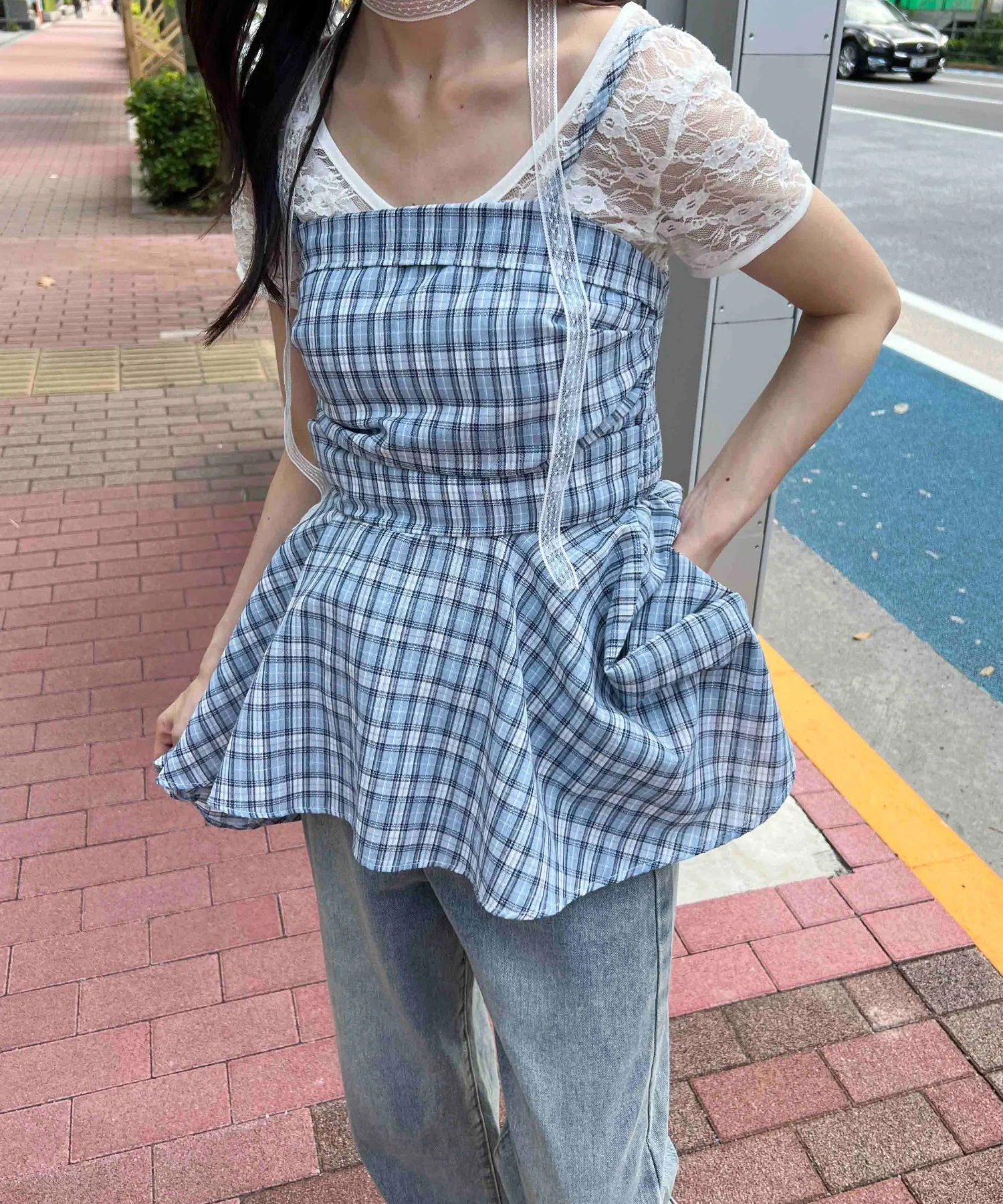 レースチョーカーセットチェックイレヘムキャミワンピース - Image 15