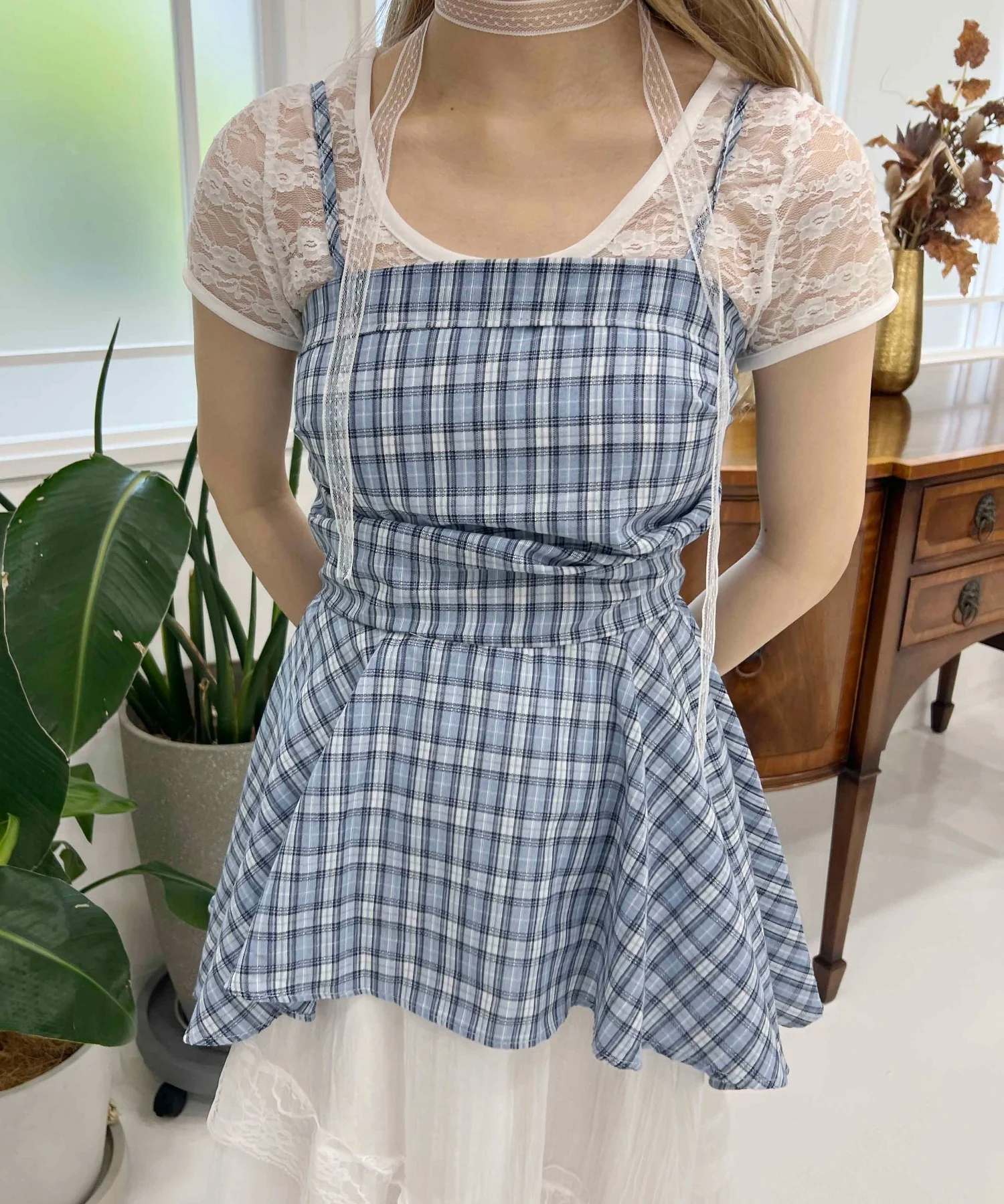 レースチョーカーセットチェックイレヘムキャミワンピース - Image 21