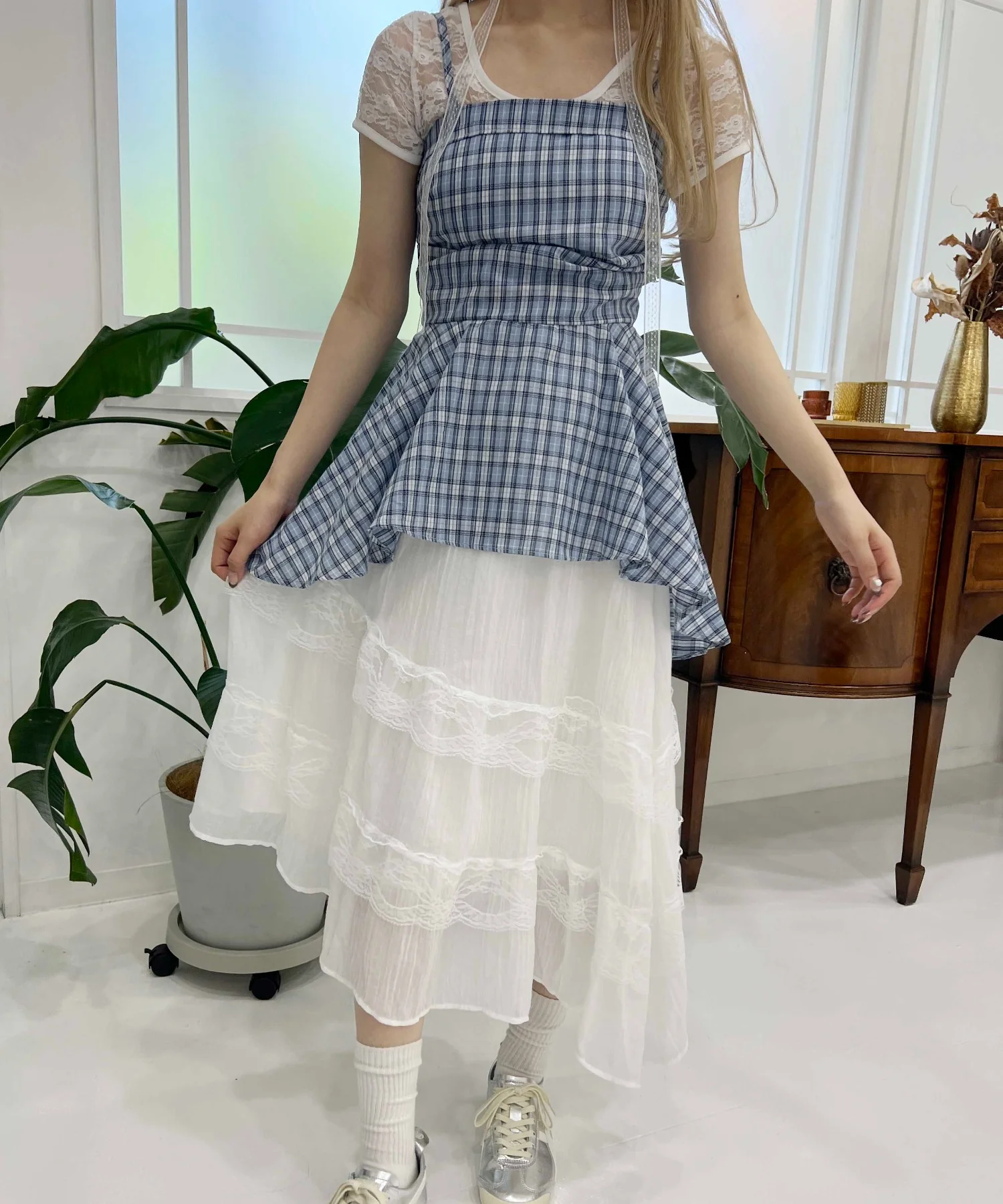 レースチョーカーセットチェックイレヘムキャミワンピース - Image 22