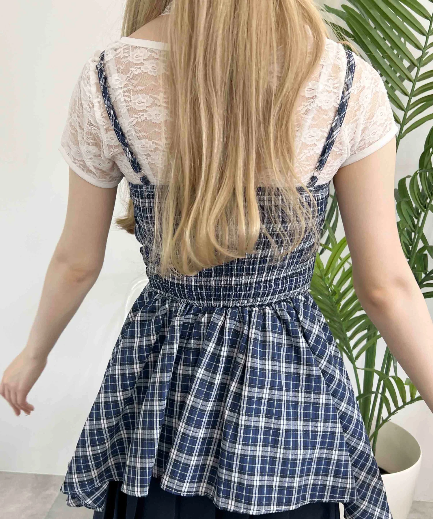 レースチョーカーセットチェックイレヘムキャミワンピース - Image 8