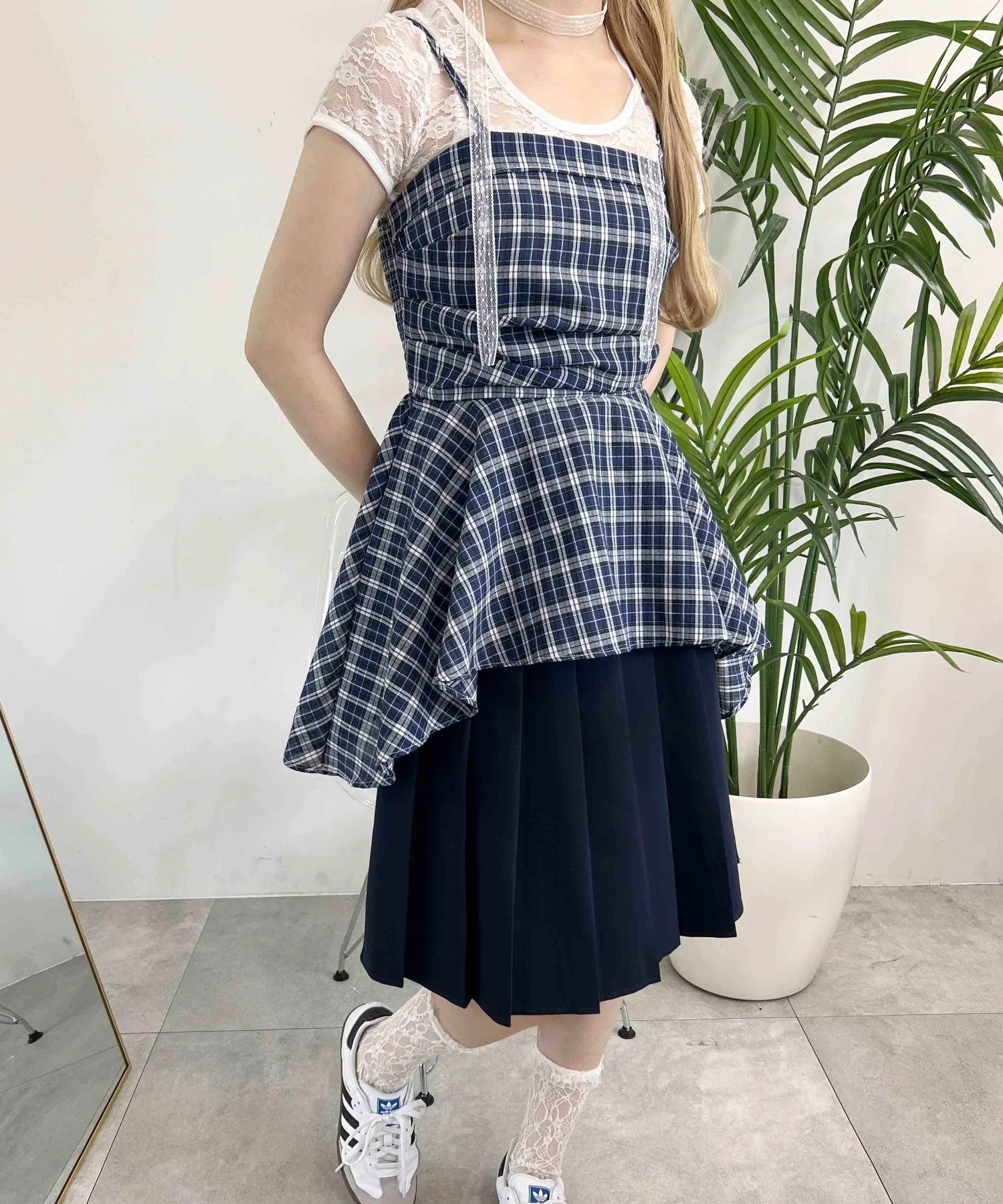レースチョーカーセットチェックイレヘムキャミワンピース - Image 9