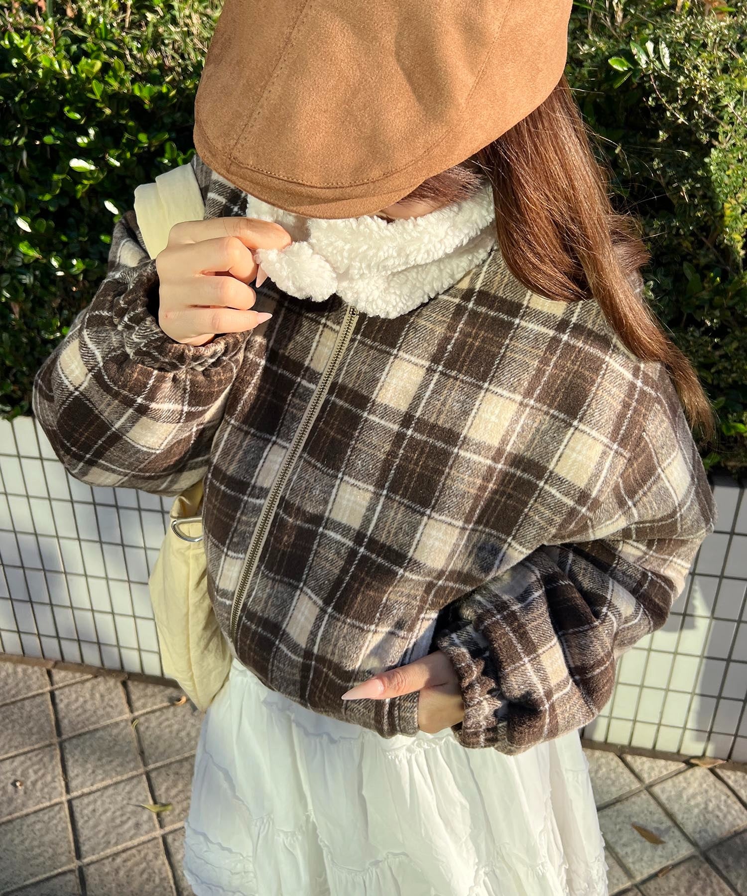 ボア襟チェック柄ブルゾン - Image 15