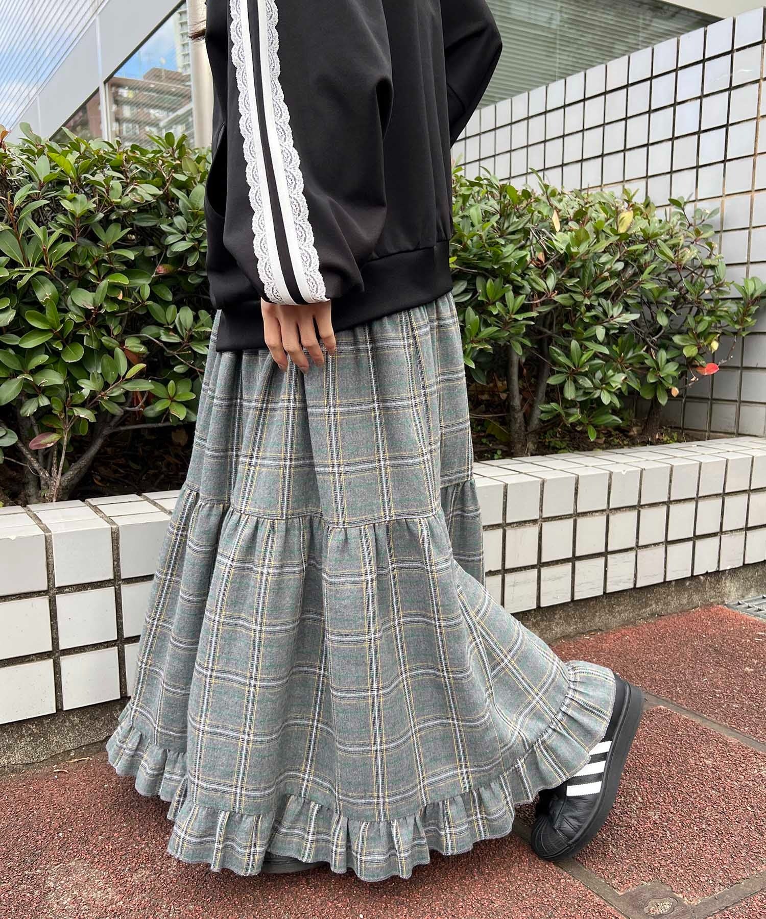 チェックティアードロングスカート - Image 10