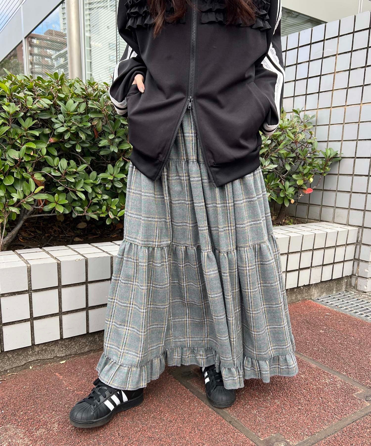 チェックティアードロングスカート - Image 11