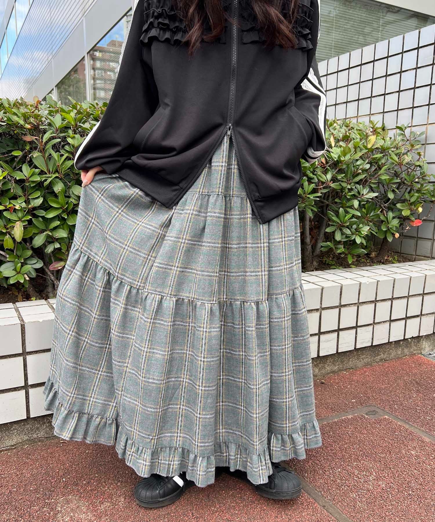 チェックティアードロングスカート - Image 12