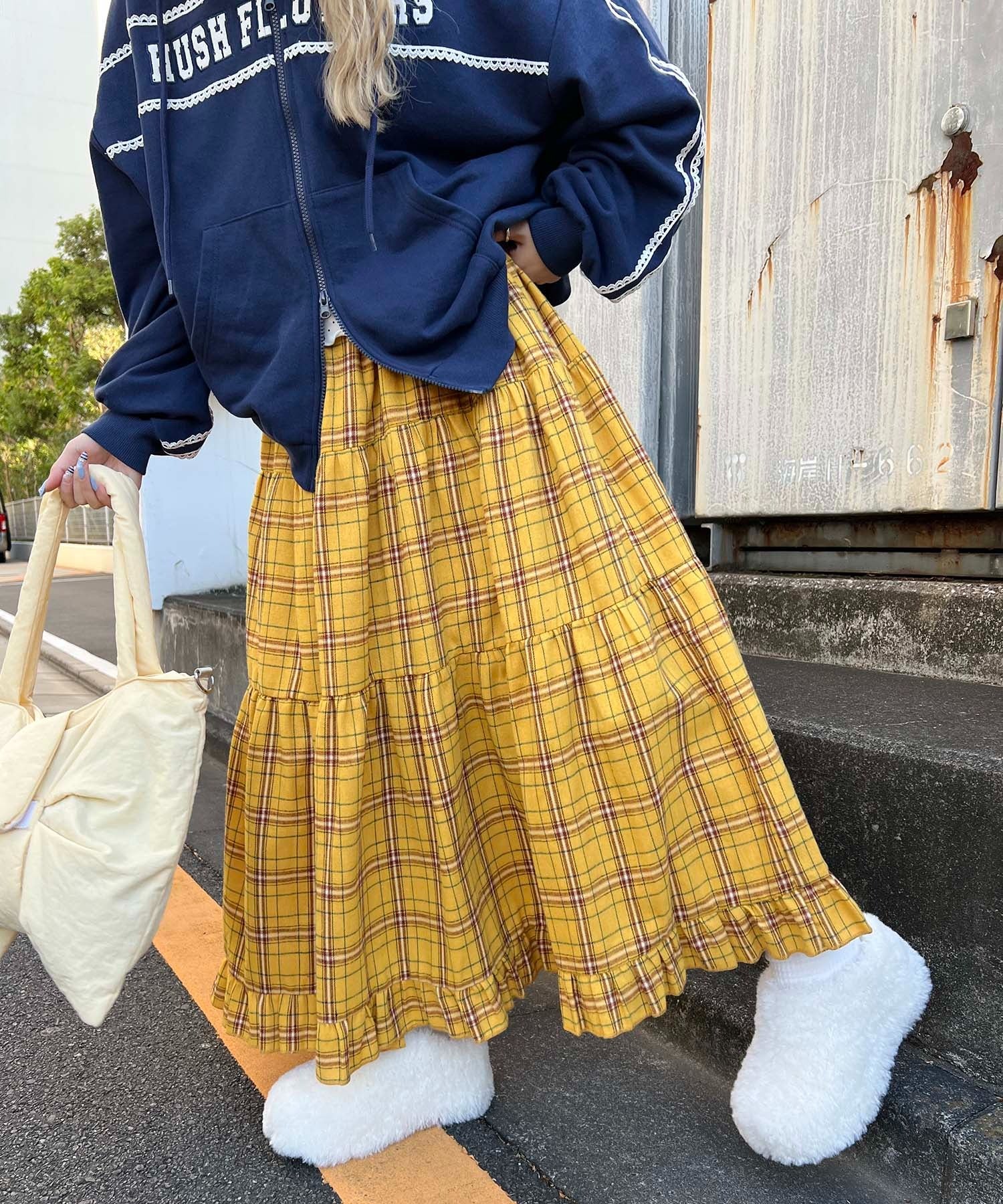 チェックティアードロングスカート - Image 5