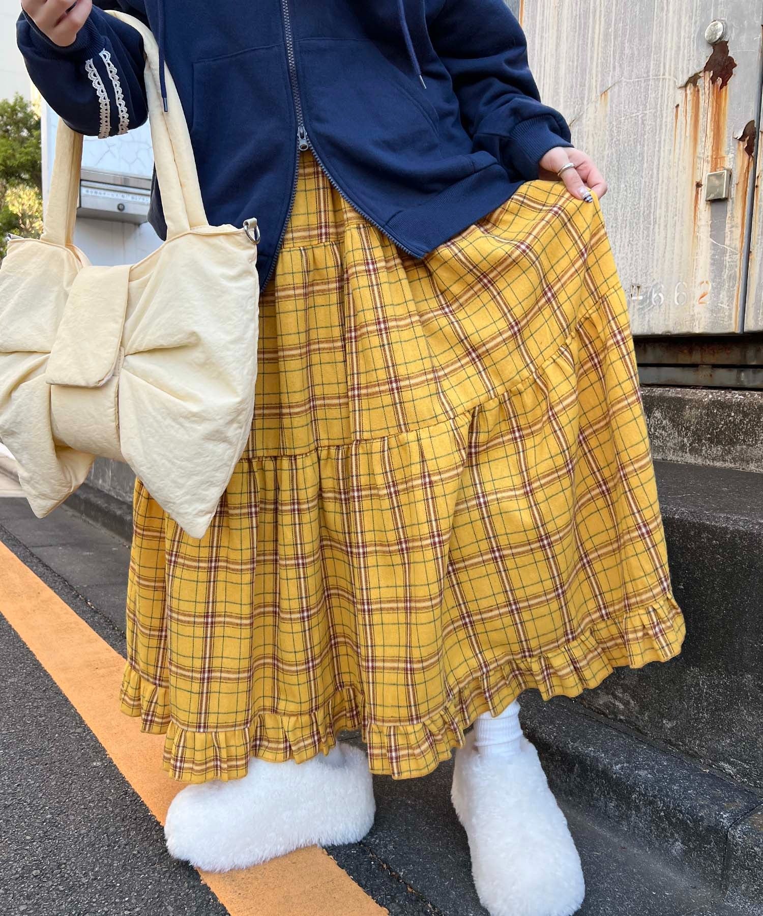チェックティアードロングスカート - Image 7