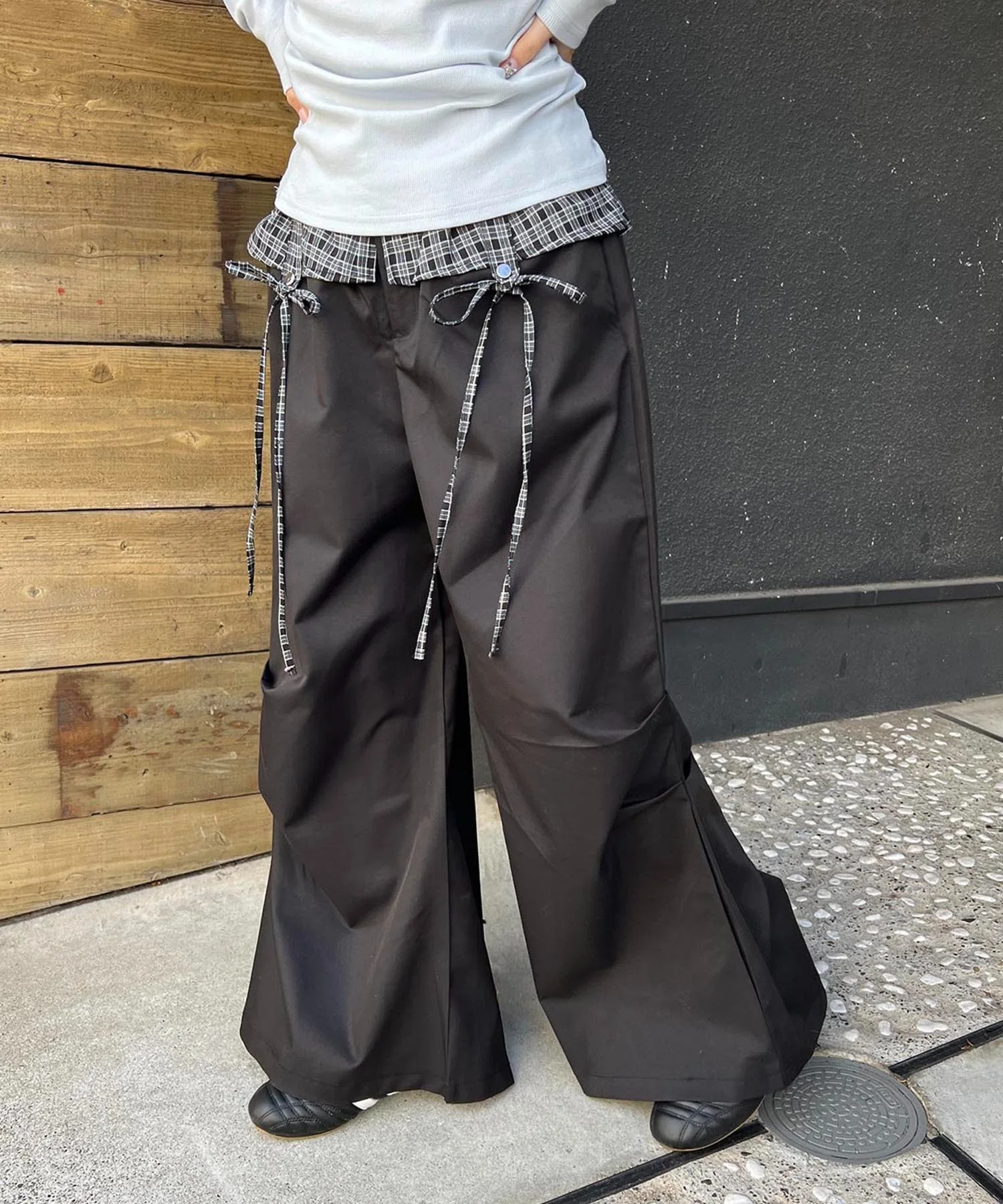 チェックレイヤードワイドパンツ - Image 2