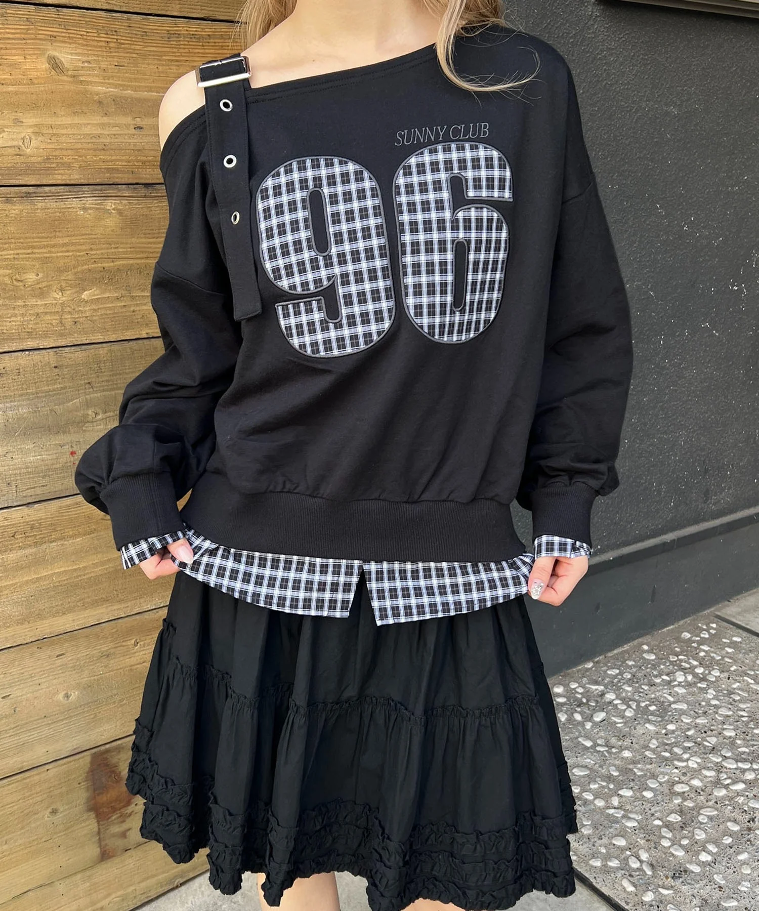チェックレイヤードワンショルスウェット - Image 2