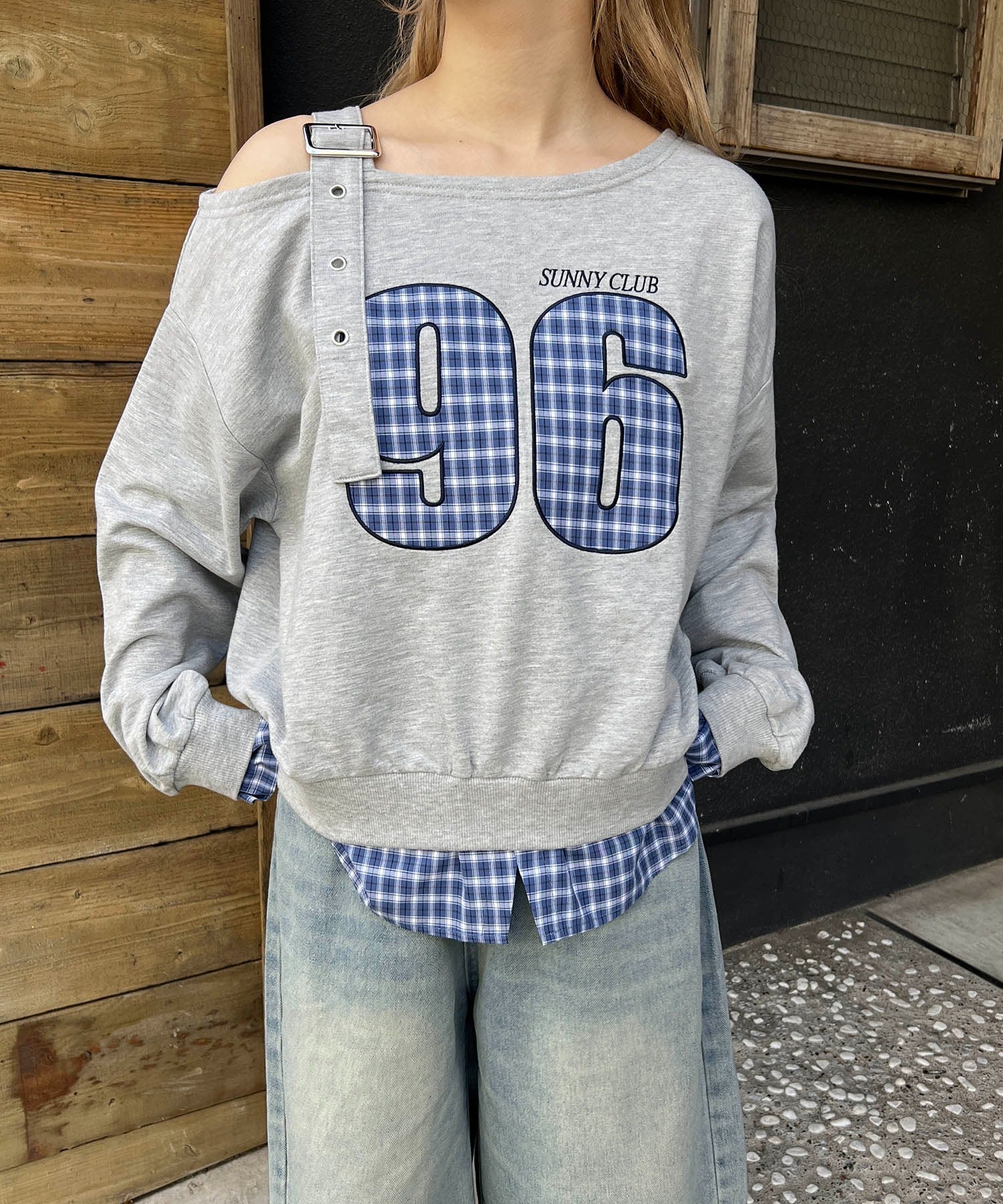 チェックレイヤードワンショルスウェット - Image 3