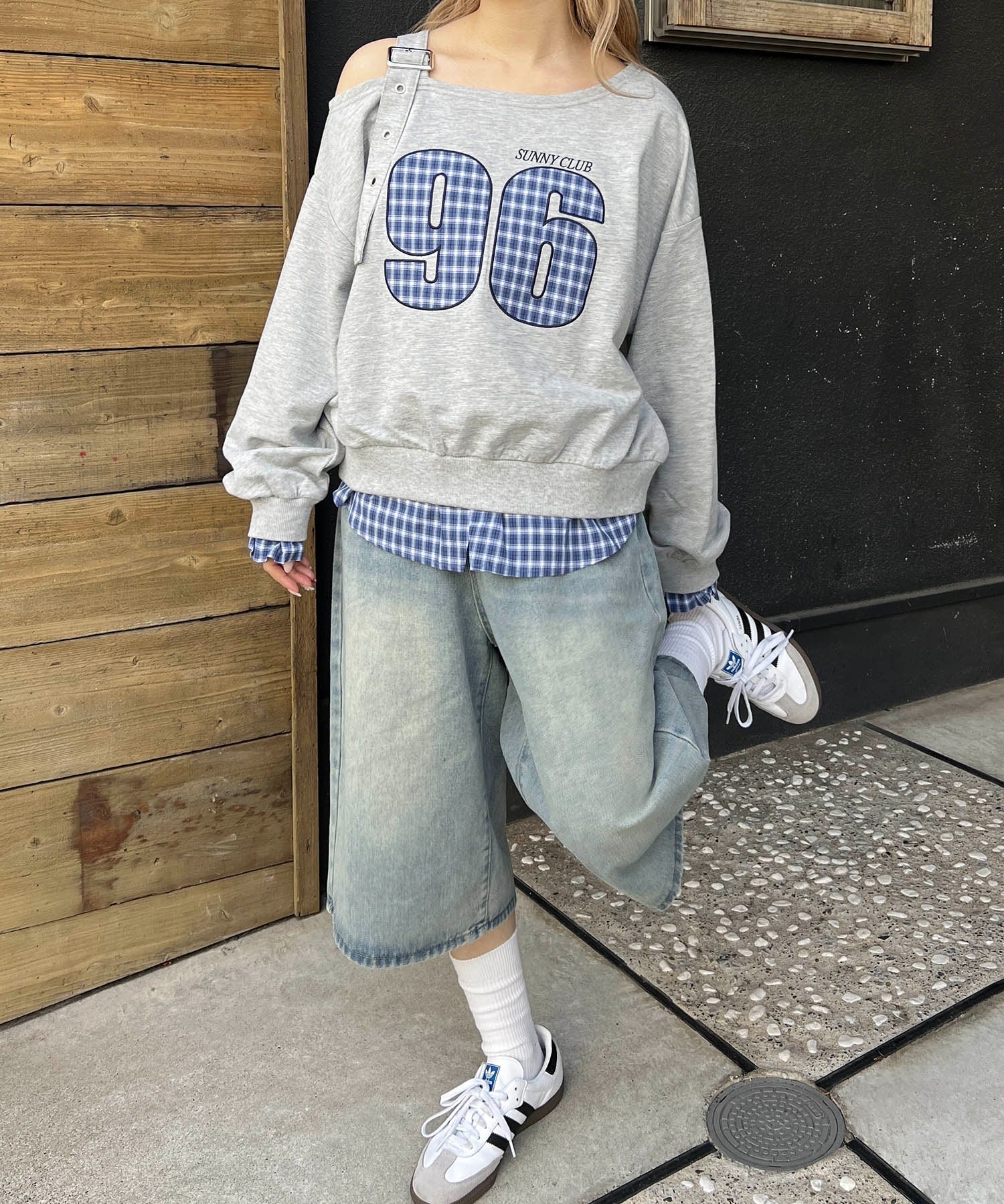 チェックレイヤードワンショルスウェット - Image 5
