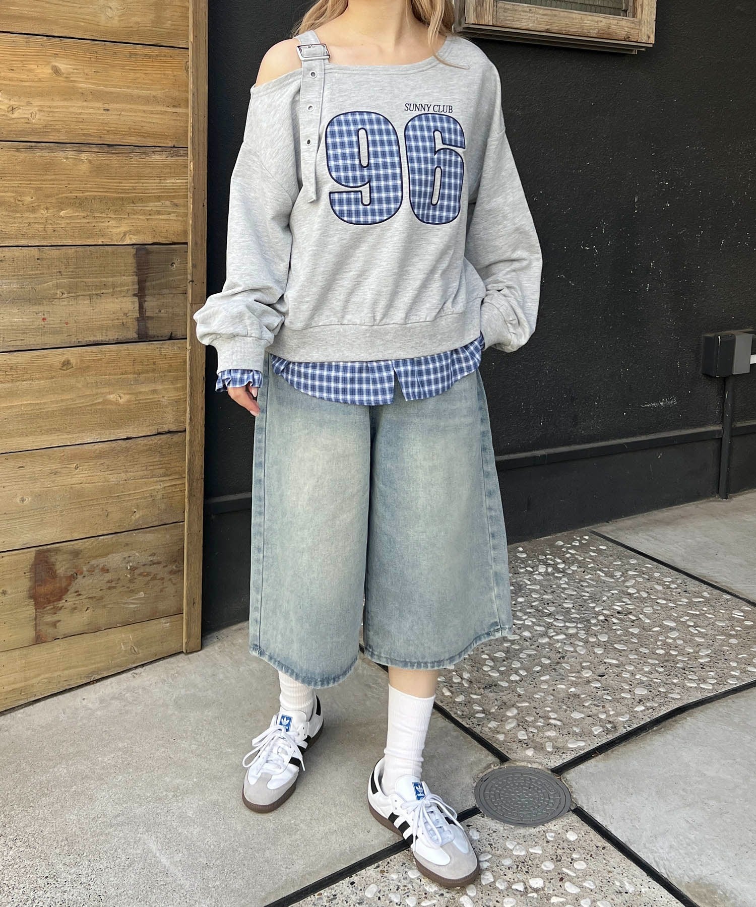 チェックレイヤードワンショルスウェット - Image 7