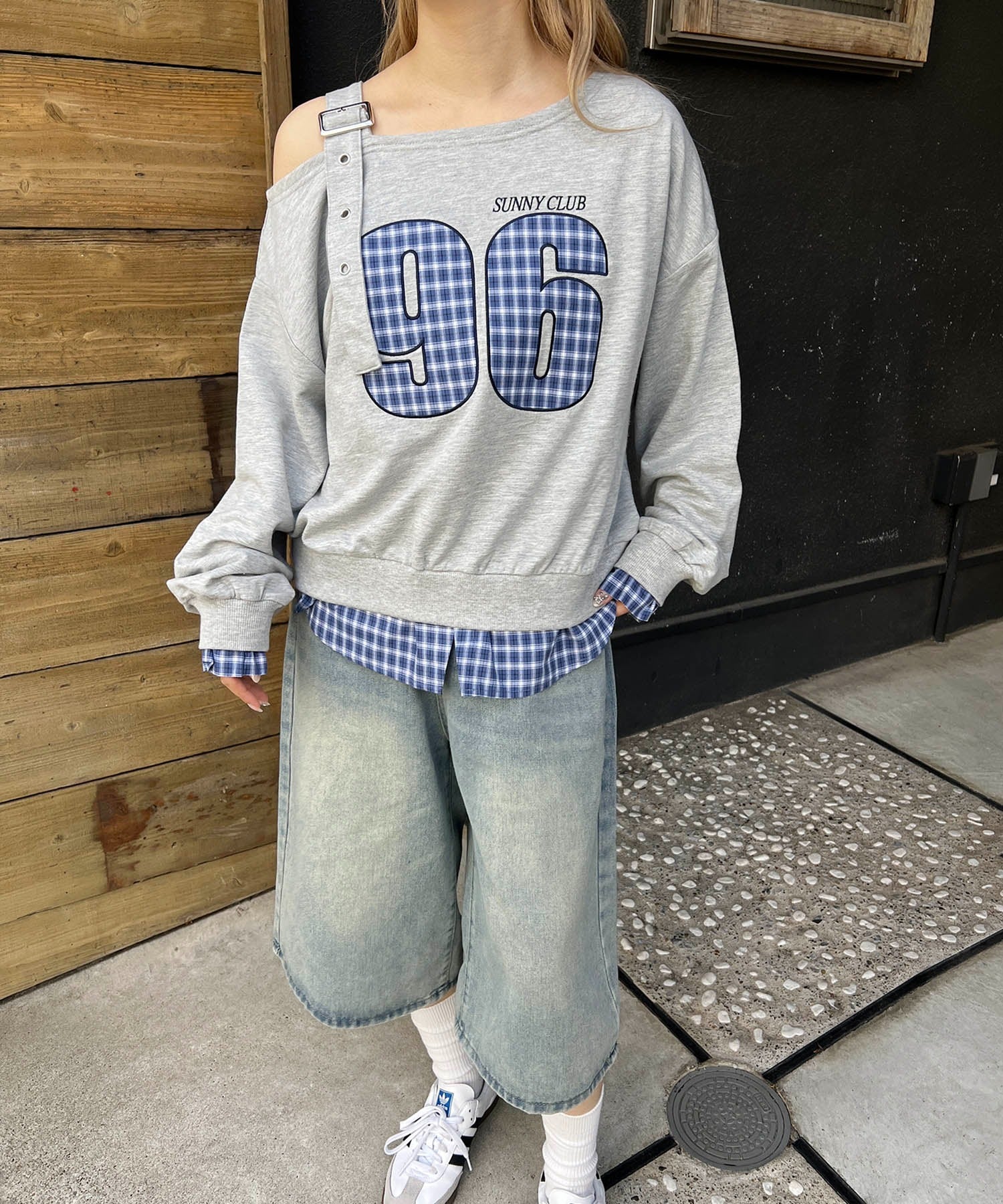 チェックレイヤードワンショルスウェット - Image 8