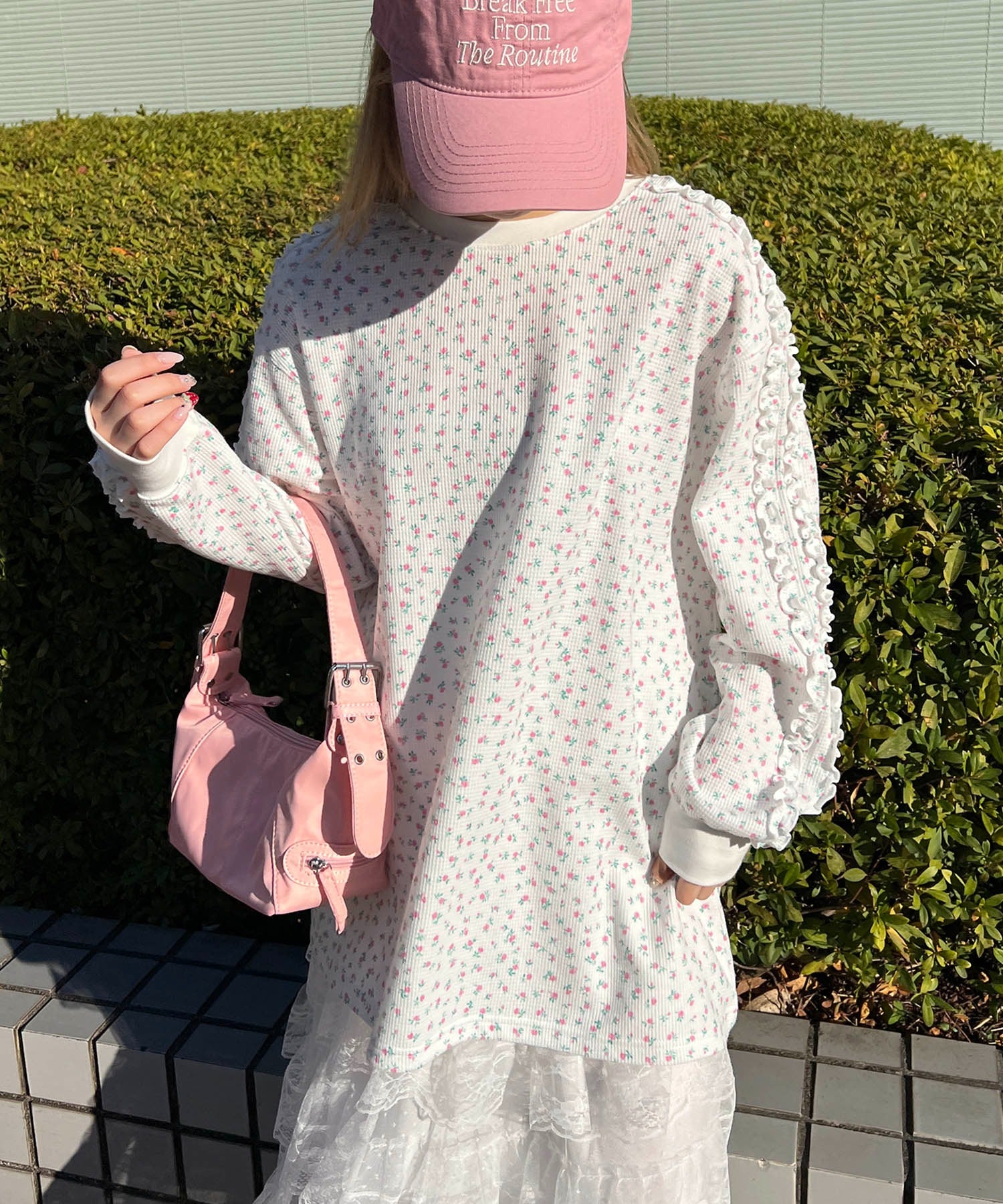フリルラインフラワーワッフルロンT - Image 2