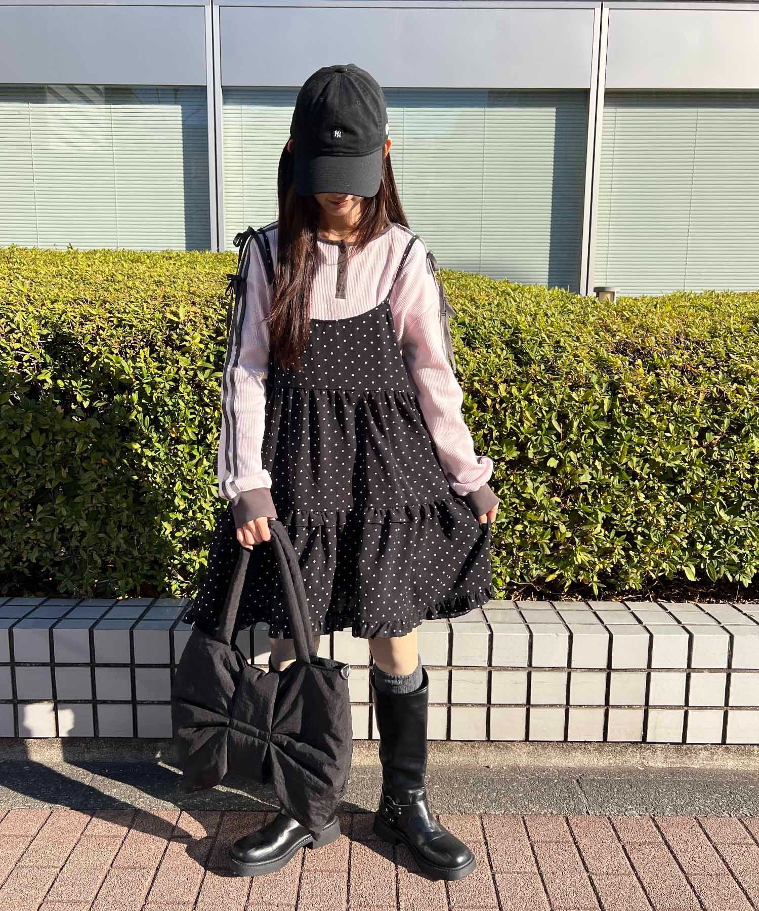 ヘンリーネックリボンラインワッフルロンT - Image 11
