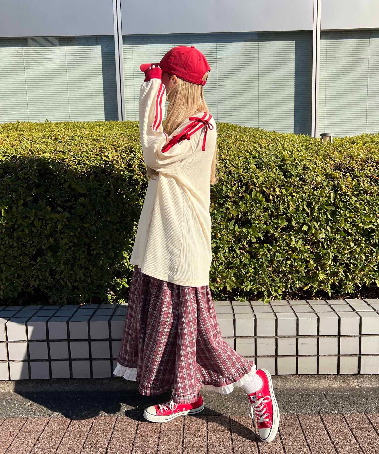 ヘンリーネックリボンラインワッフルロンT - Image 16