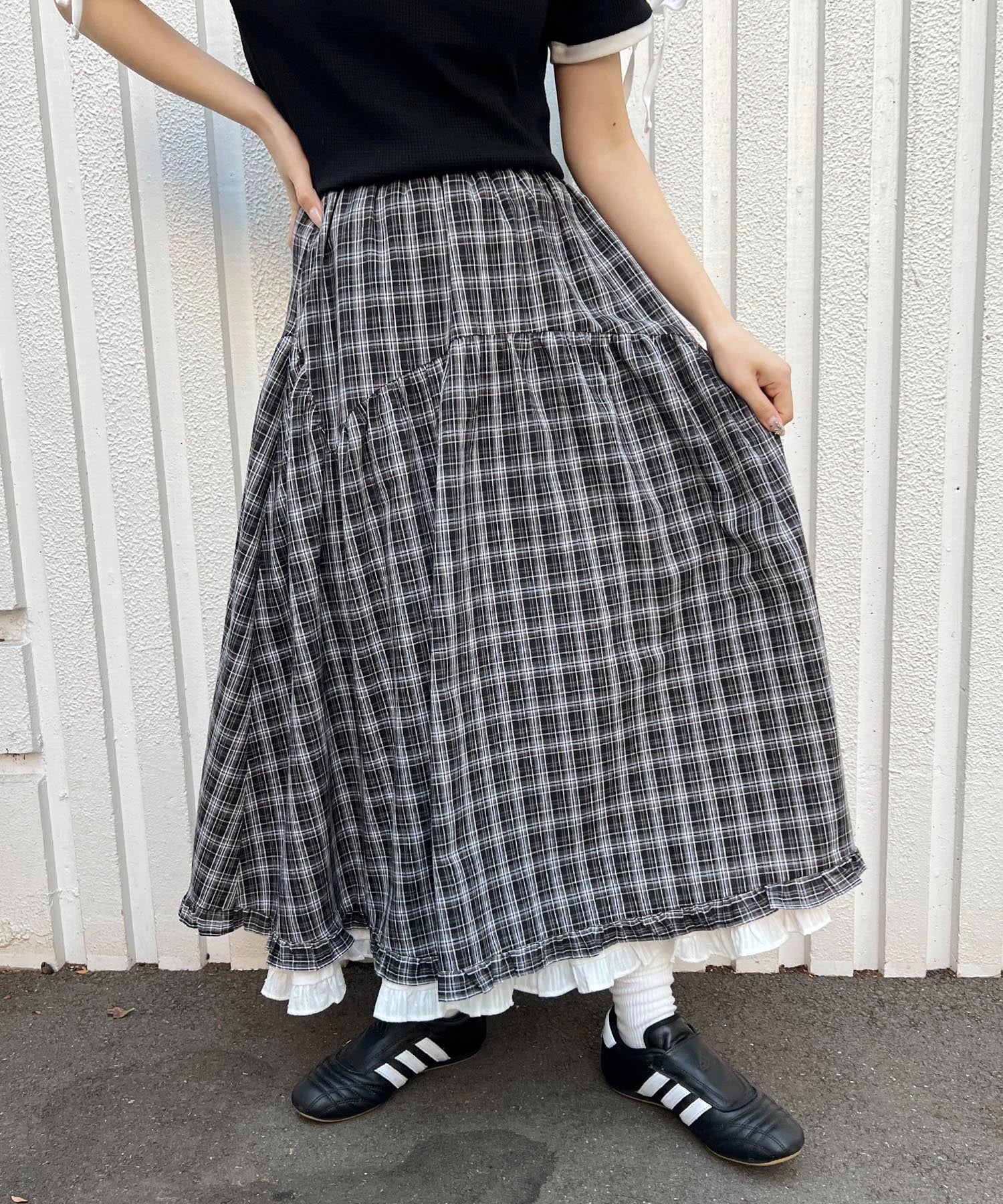 フリルレイヤードチェックロングスカート - Image 10